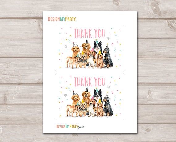 Dog Thank You Card Puppy Birthday Thank You Note Girl Pink Pawty Party Animals Pet Vet Shower Instant Digital Download Printable 0384
