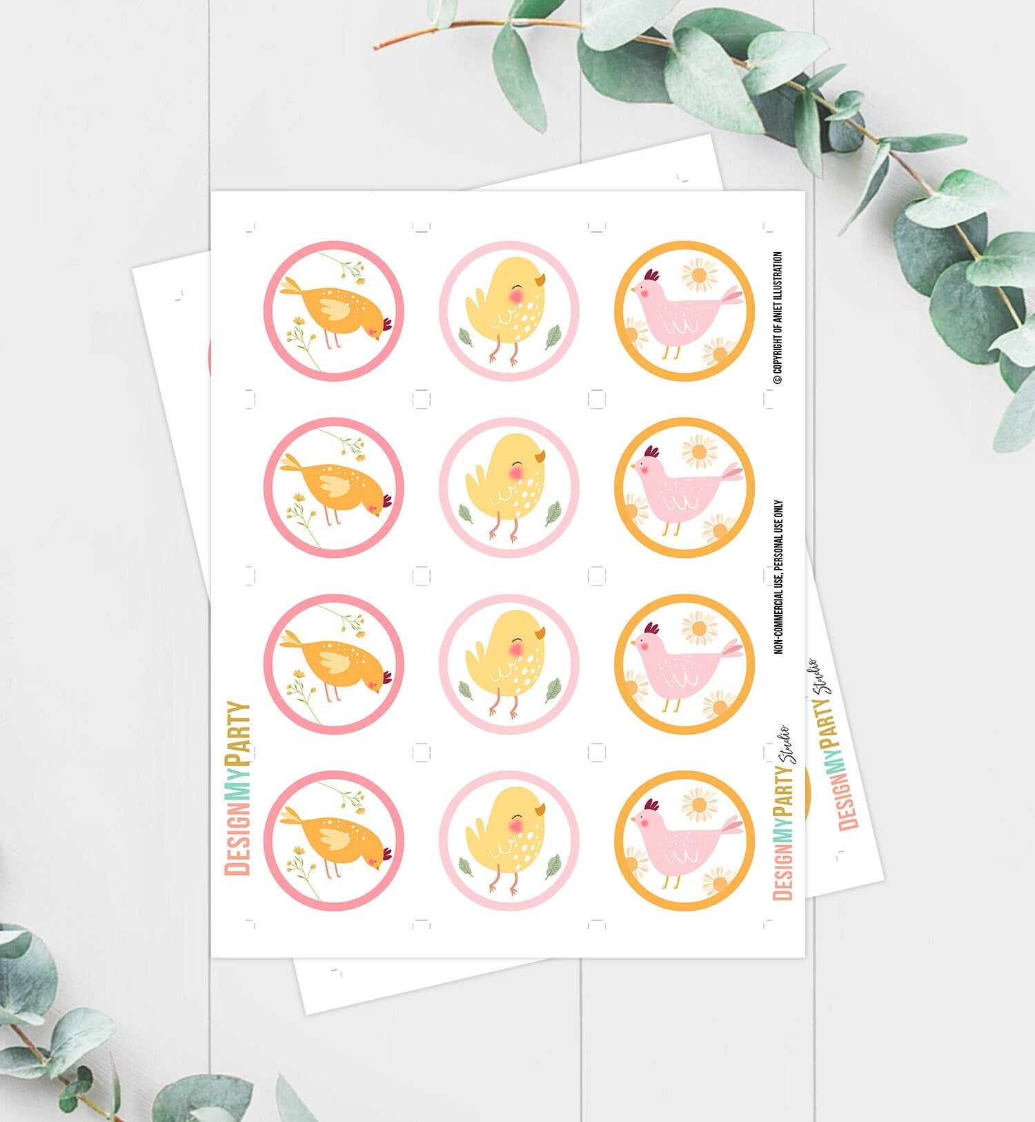 Chicken Cupcake Toppers Favor Tags Chicken Birthday Party Decoration This Chick Is One Farm Barnyard Girl Download Digital PRINTABLE 0446