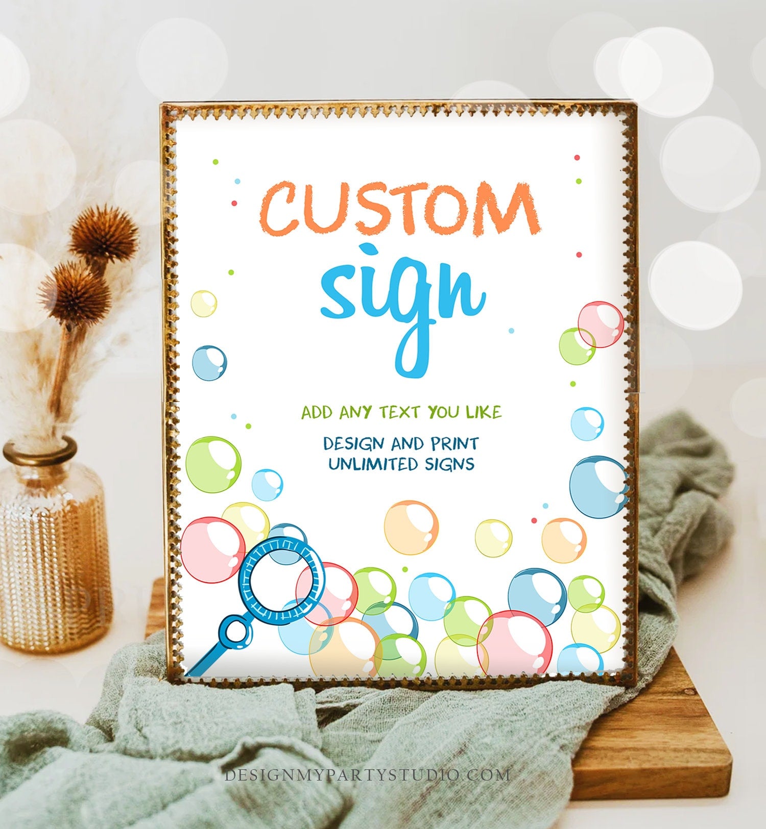 Editable Custom Sign Bubbles Birthday Sign Boy Bubble Birthday Bubble Party Decor Table Sign 8x10 Instant Download Corjl PRINTABLE 0035