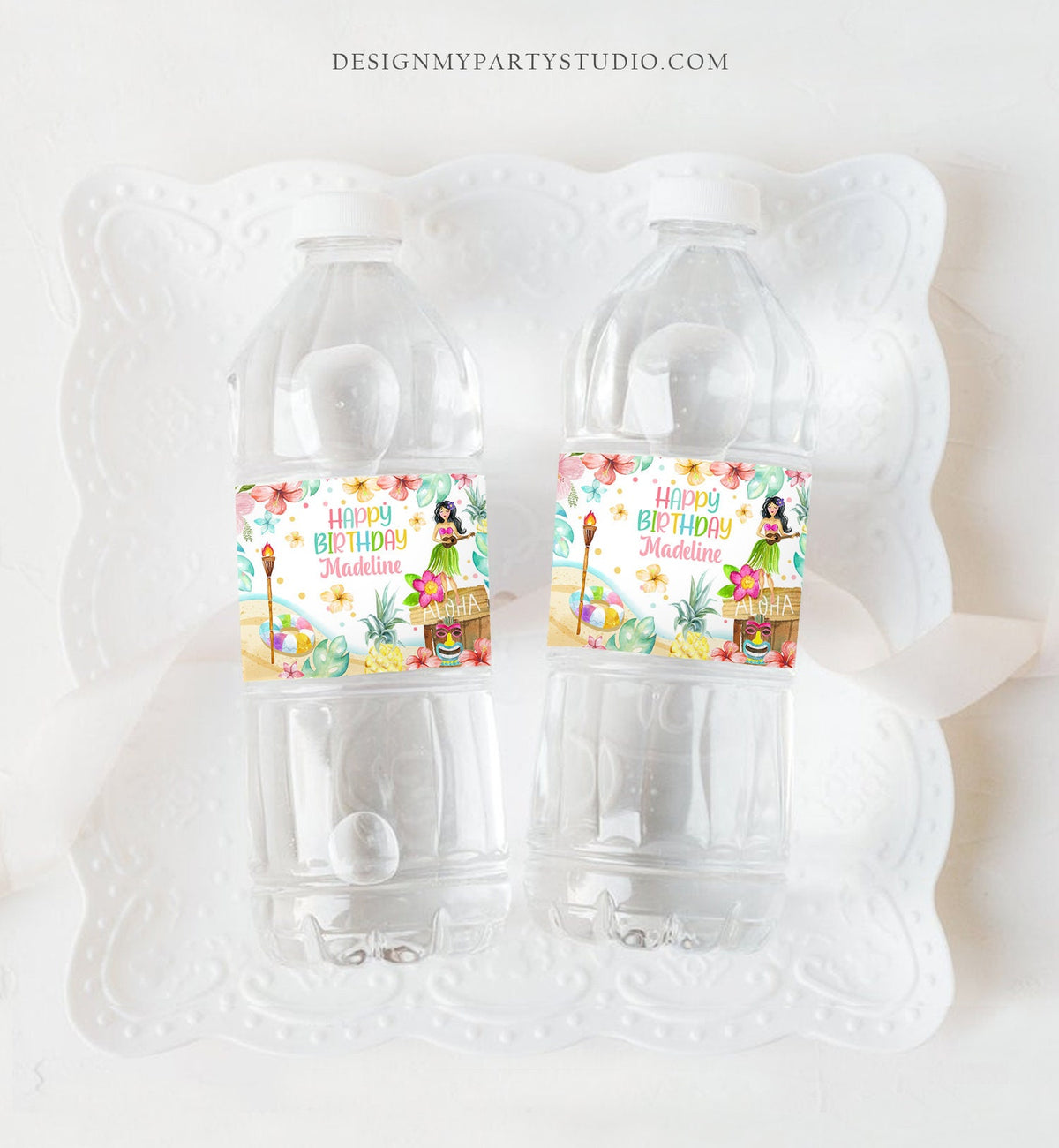 Editable Luau Water Bottle Labels Luau Birthday Tropical Party Aloha Hawaiian Birthday Decor Printable Bottle Labels Template Printable 0413