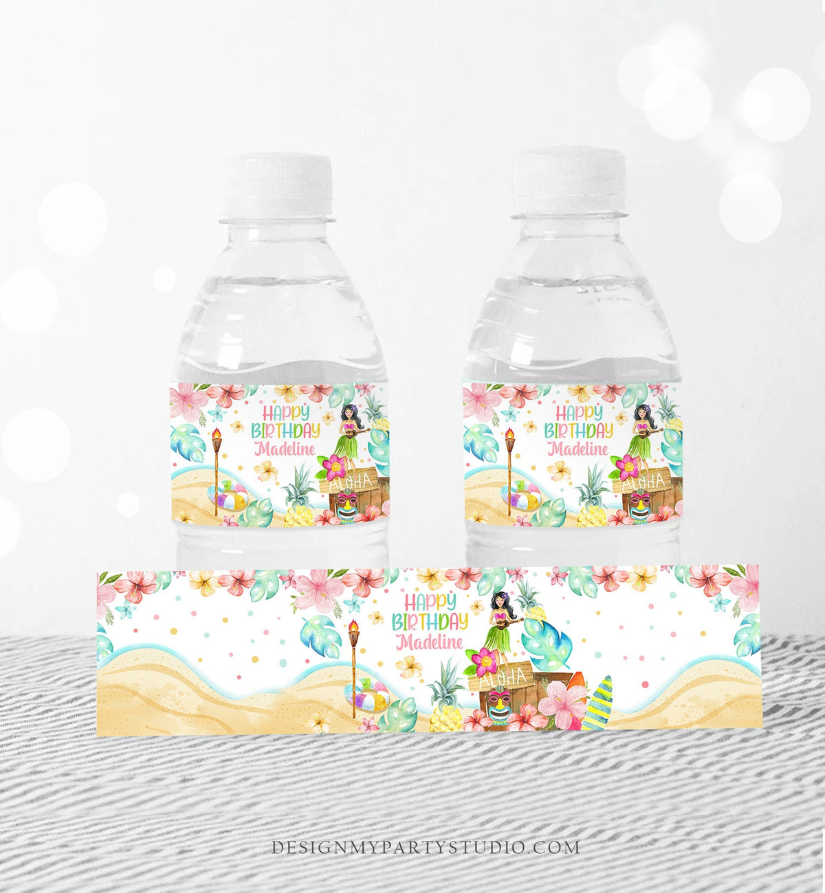 Editable Luau Water Bottle Labels Luau Birthday Tropical Party Aloha Hawaiian Birthday Decor Printable Bottle Labels Template Printable 0413
