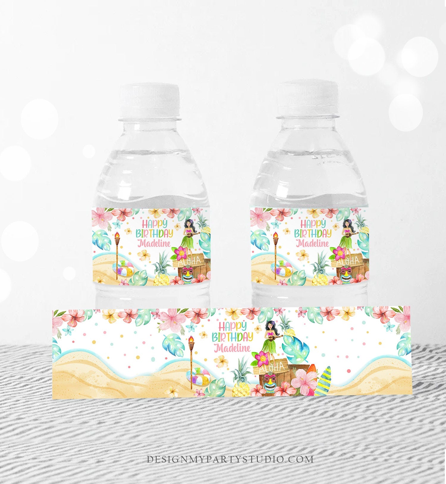 Editable Luau Water Bottle Labels Luau Birthday Tropical Party Aloha Hawaiian Birthday Decor Printable Bottle Labels Template Printable 0413