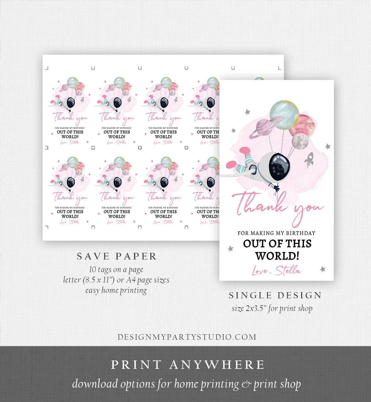 Editable Outer Space Favor Tag Astronaut Birthday Thank you Label Galaxy Gift Tag Trip Out Of World Planets Digital Template Printable 0366