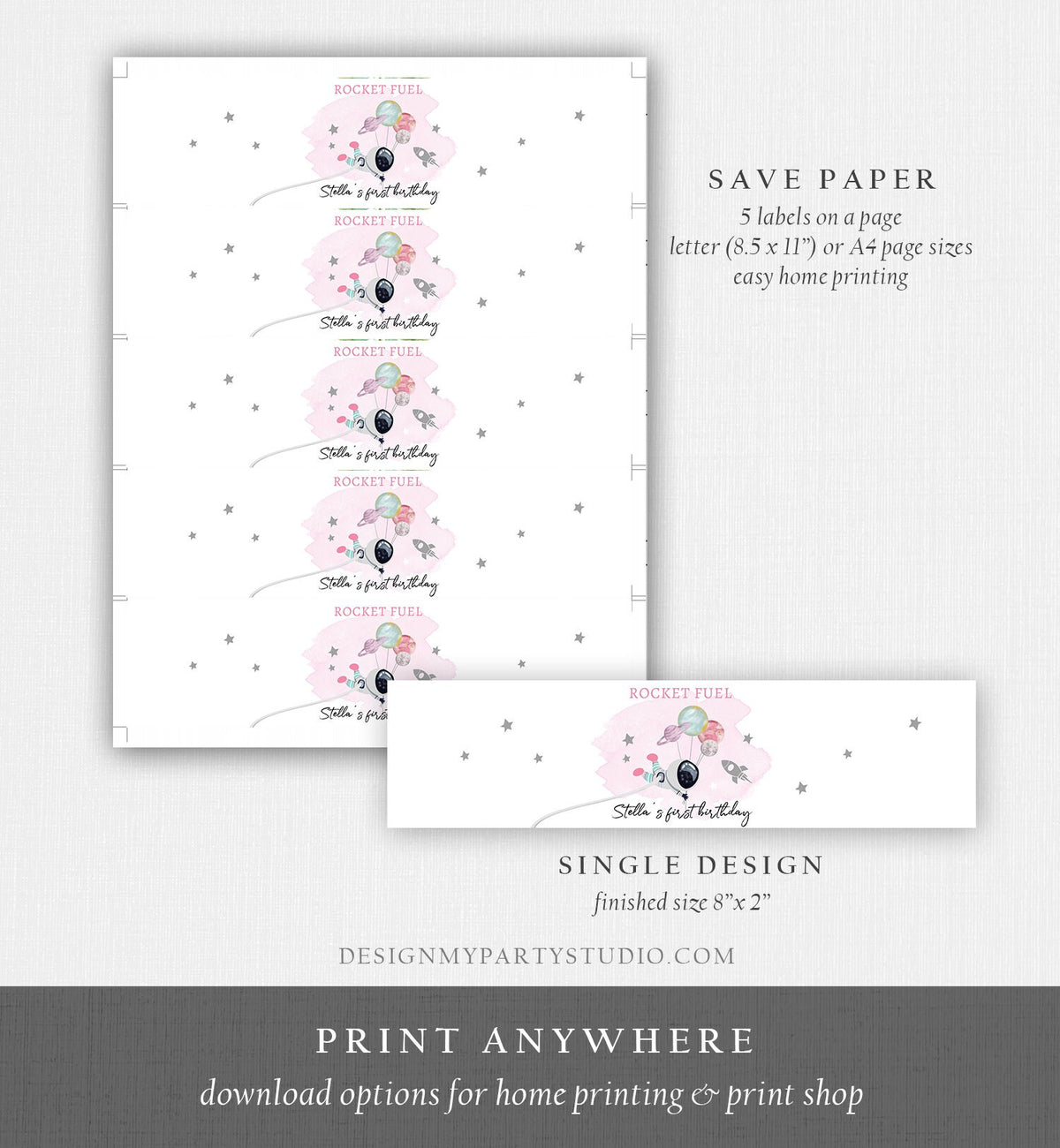 Editable Outer Space Water Bottle Labels Galaxy Party Decor Girl Space Birthday Rocket Fuel Labels Planets Digital Template Printable 0366