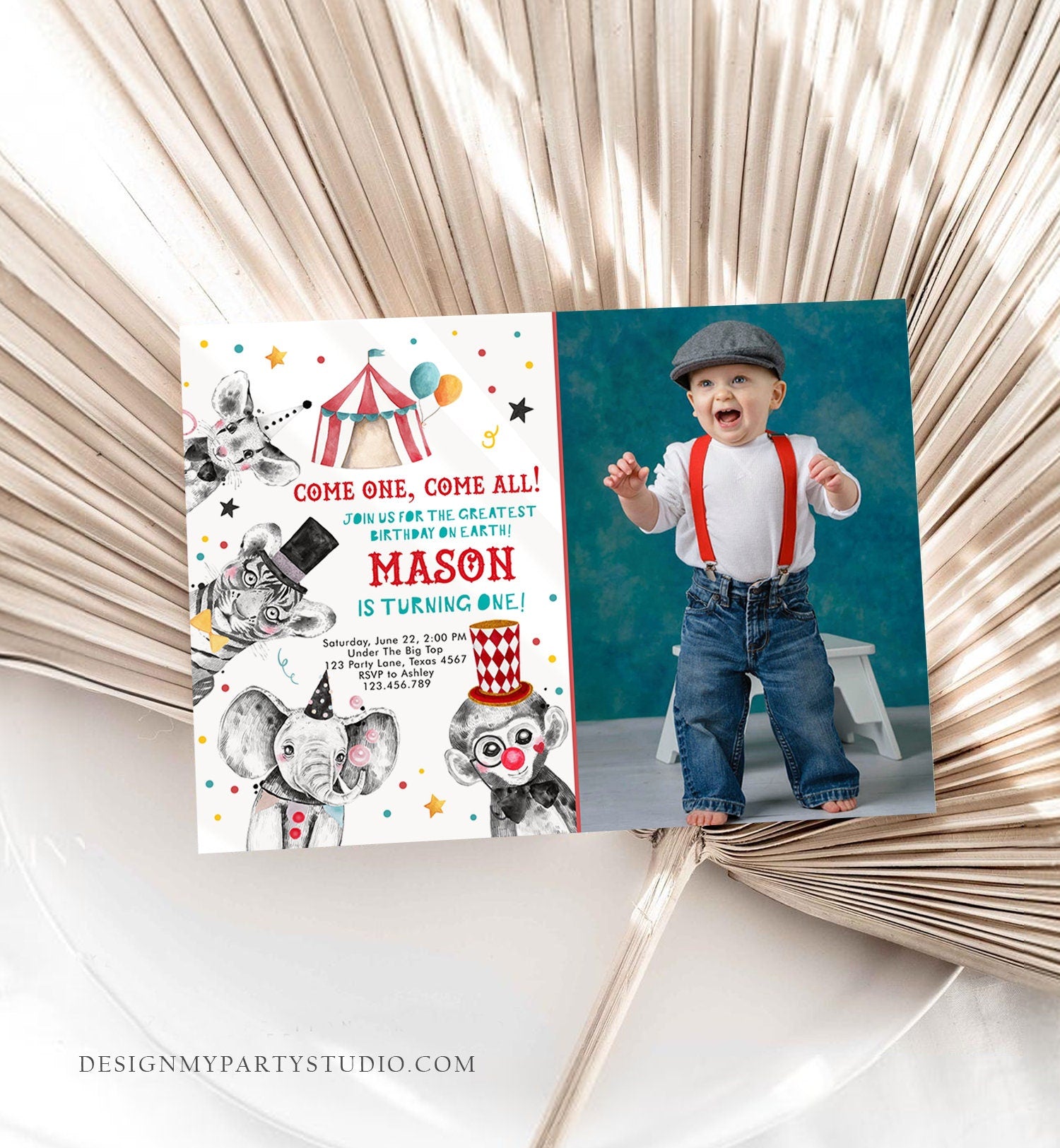 Editable Circus Birthday Invitation Party Animals Circus Carnival Festival Come All Come One Boy Digital Download Template Printable 0355