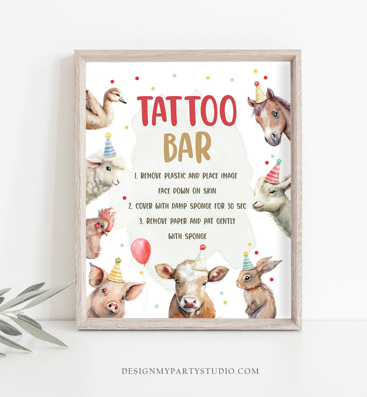 Tattoo Bar Sign Table Decor Farm Birthday Sign Gift Table Farm Animals Party Red Farm Boy Party Animals Barnyard Sign Printable 0448