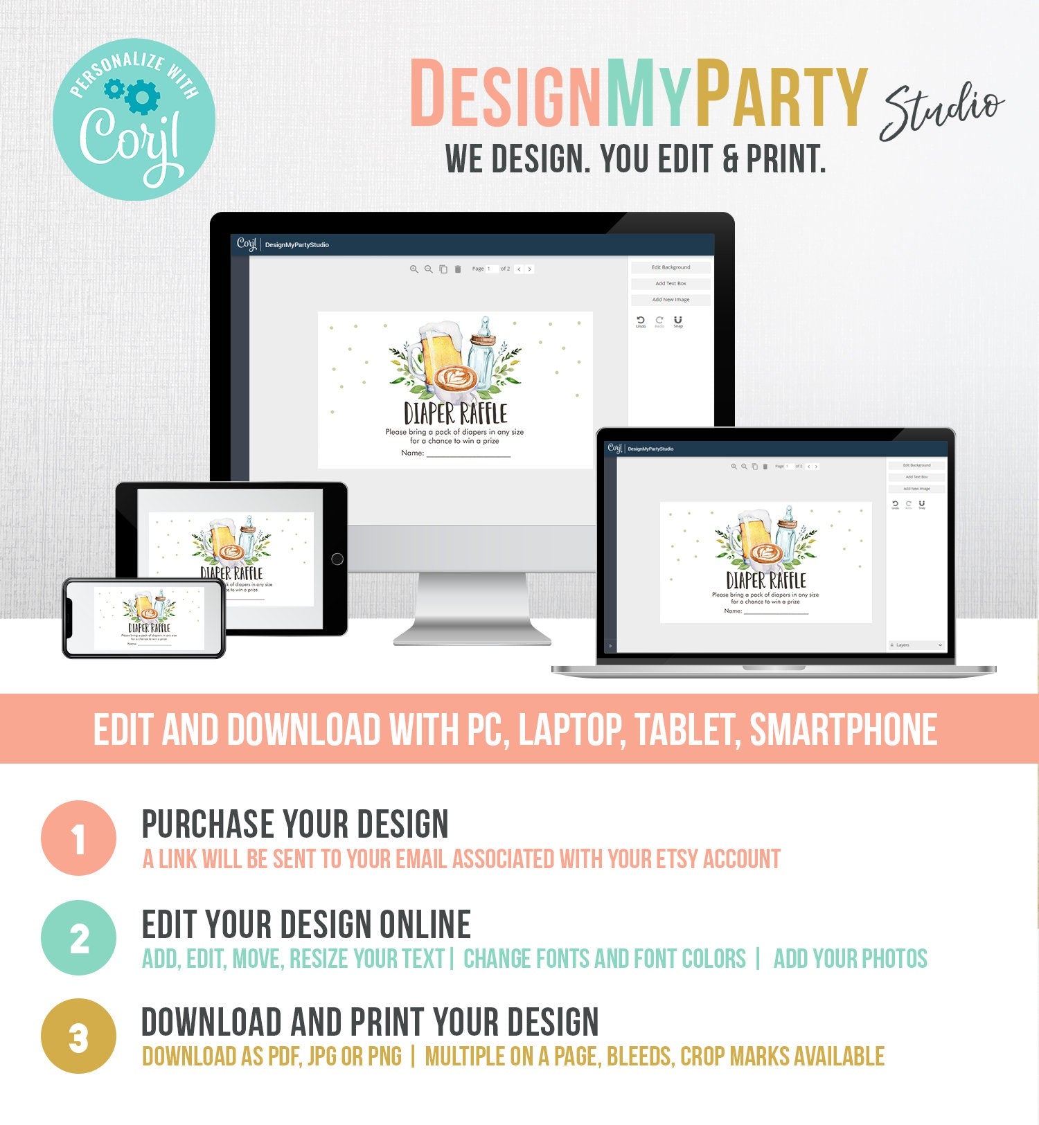 Editable Baby is Brewing Baby Shower Diaper Raffle Ticket Game Card Insert Beers Bottles Coffee Download Template Digital Printable 0190