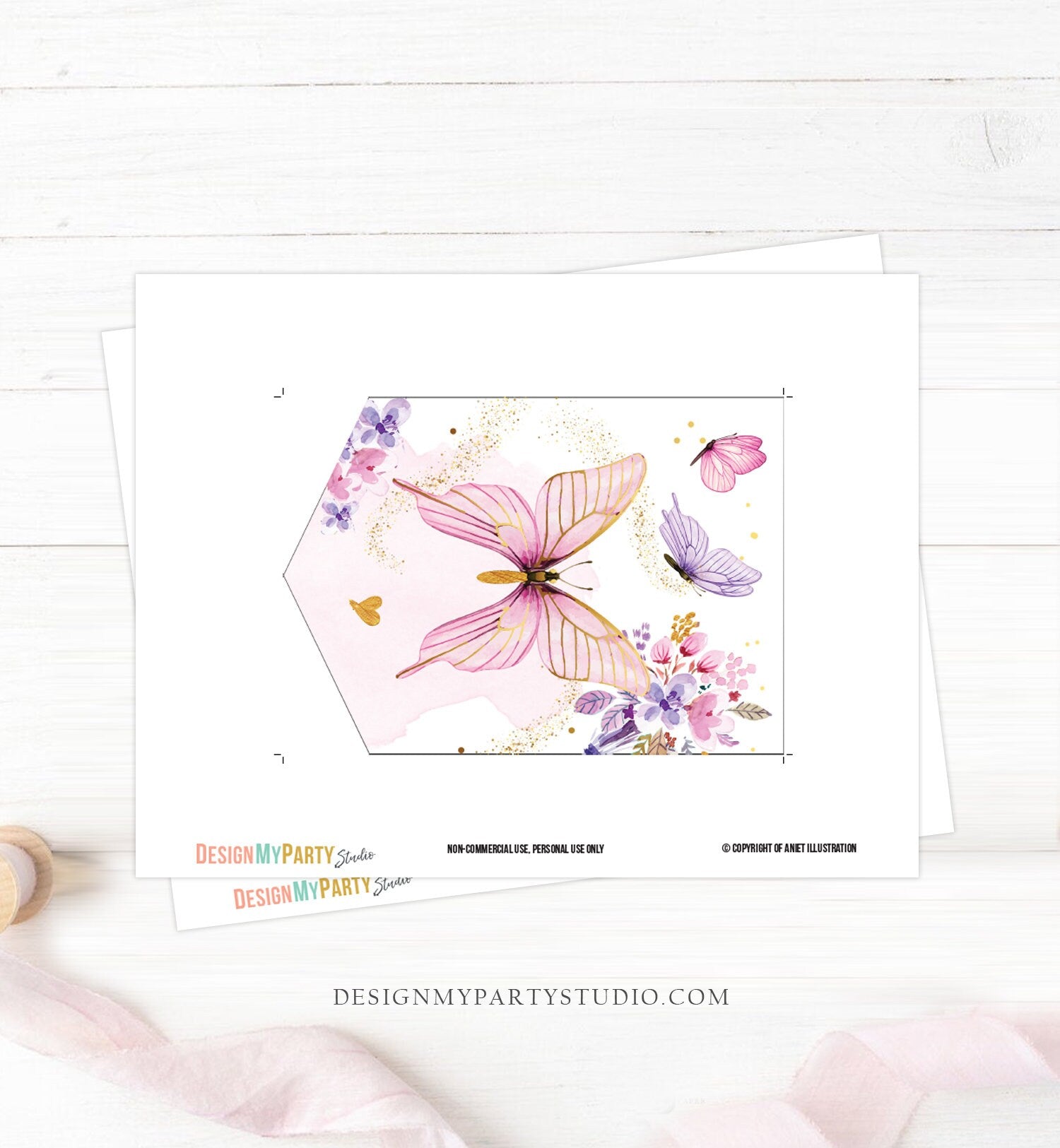 May include: Printable A-Z + Numbers Banner. All alphabet letters, numbers and more! The banner is pink and purple with butterflies and floral designs. The letters A and Z are purple and are on a pink and white background.