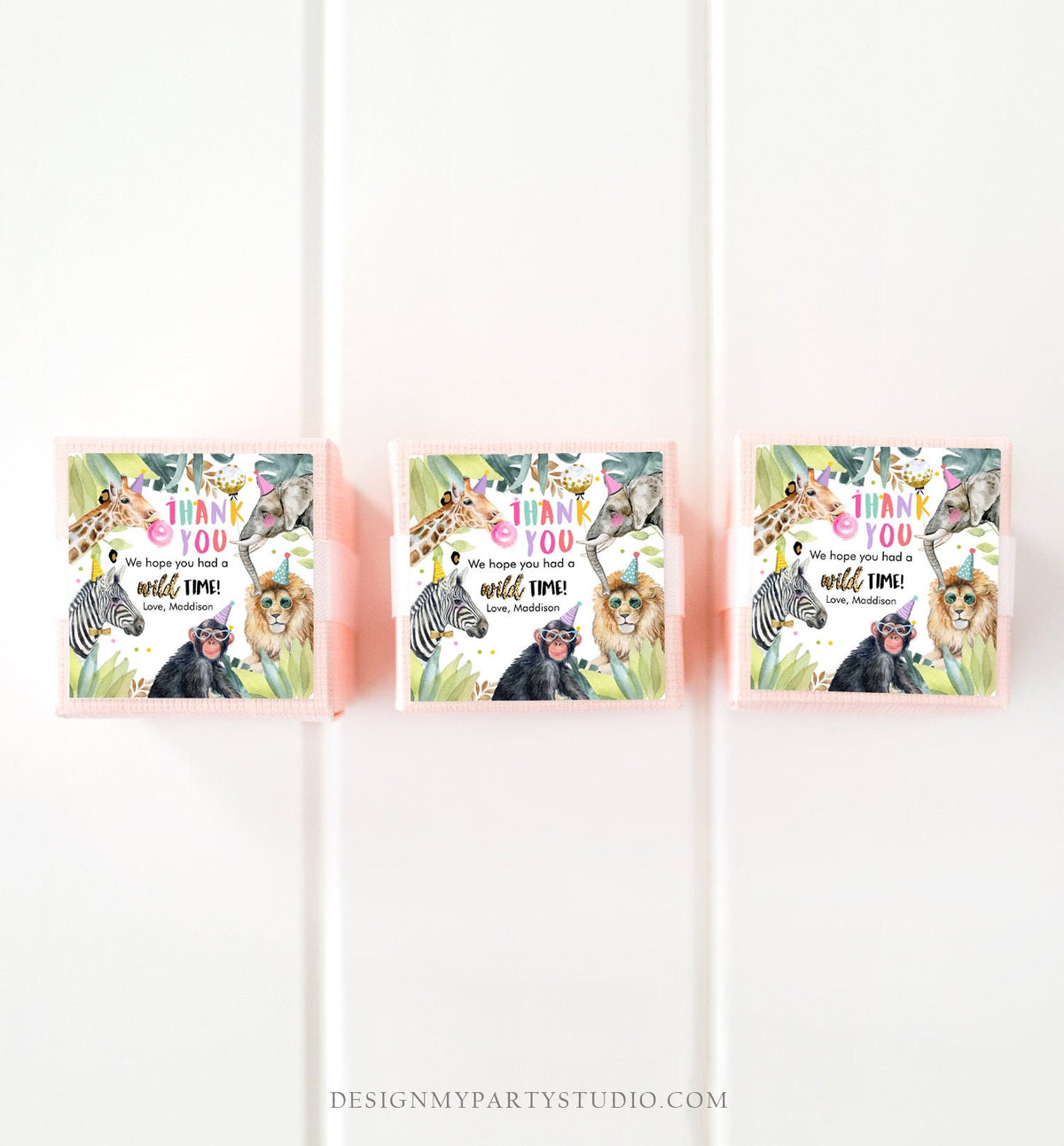 Editable Party Animals Favor Tags Wild One Animals Thank You Tags Safari Zoo Girl Birthday Wild Time Stickers Digital Download Template 0417