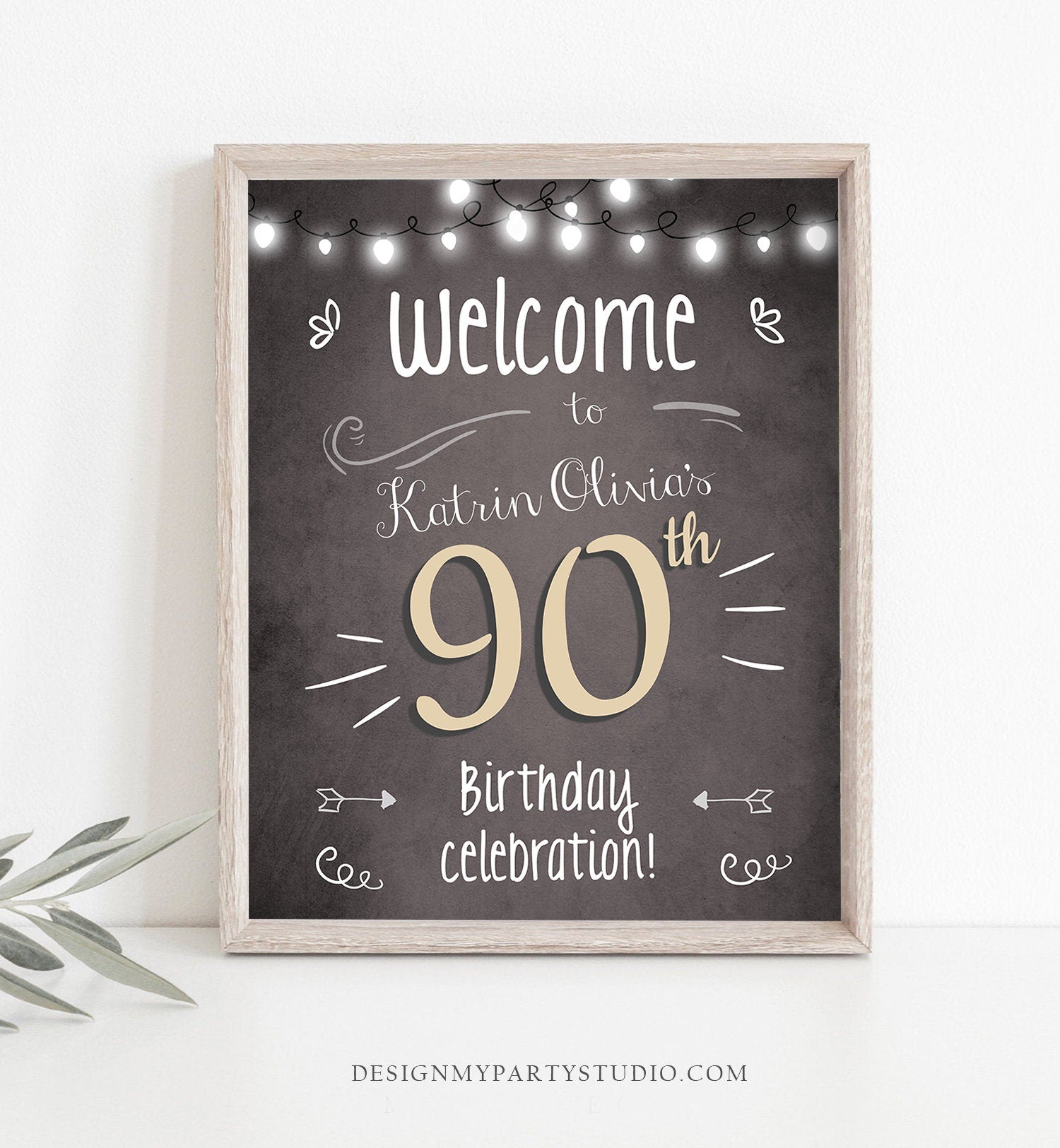 Editable Adult Birthday 90th 80th 70th Birthday Party Welcome Sign Poster Rustic Neutral Woman Men Decor Template PRINTABLE Corjl 0230