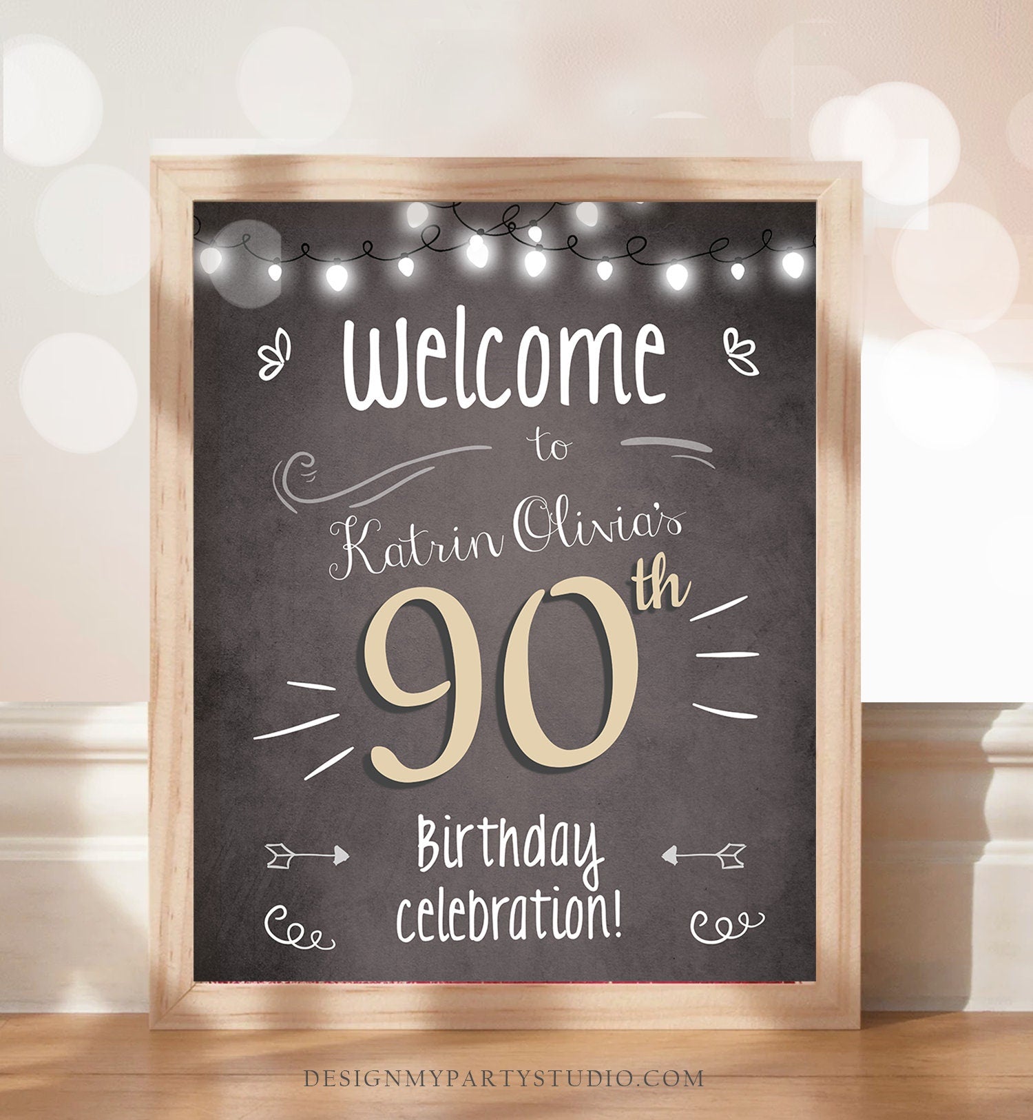 Editable Adult Birthday 90th 80th 70th Birthday Party Welcome Sign Poster Rustic Neutral Woman Men Decor Template PRINTABLE Corjl 0230