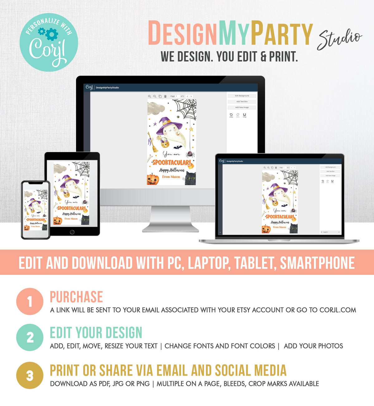 Editable Halloween Favor Tags Ghost Gift Tags You are Spooktacular Appreciation Cute Ghost Treat Digital Download Template Printable 0261