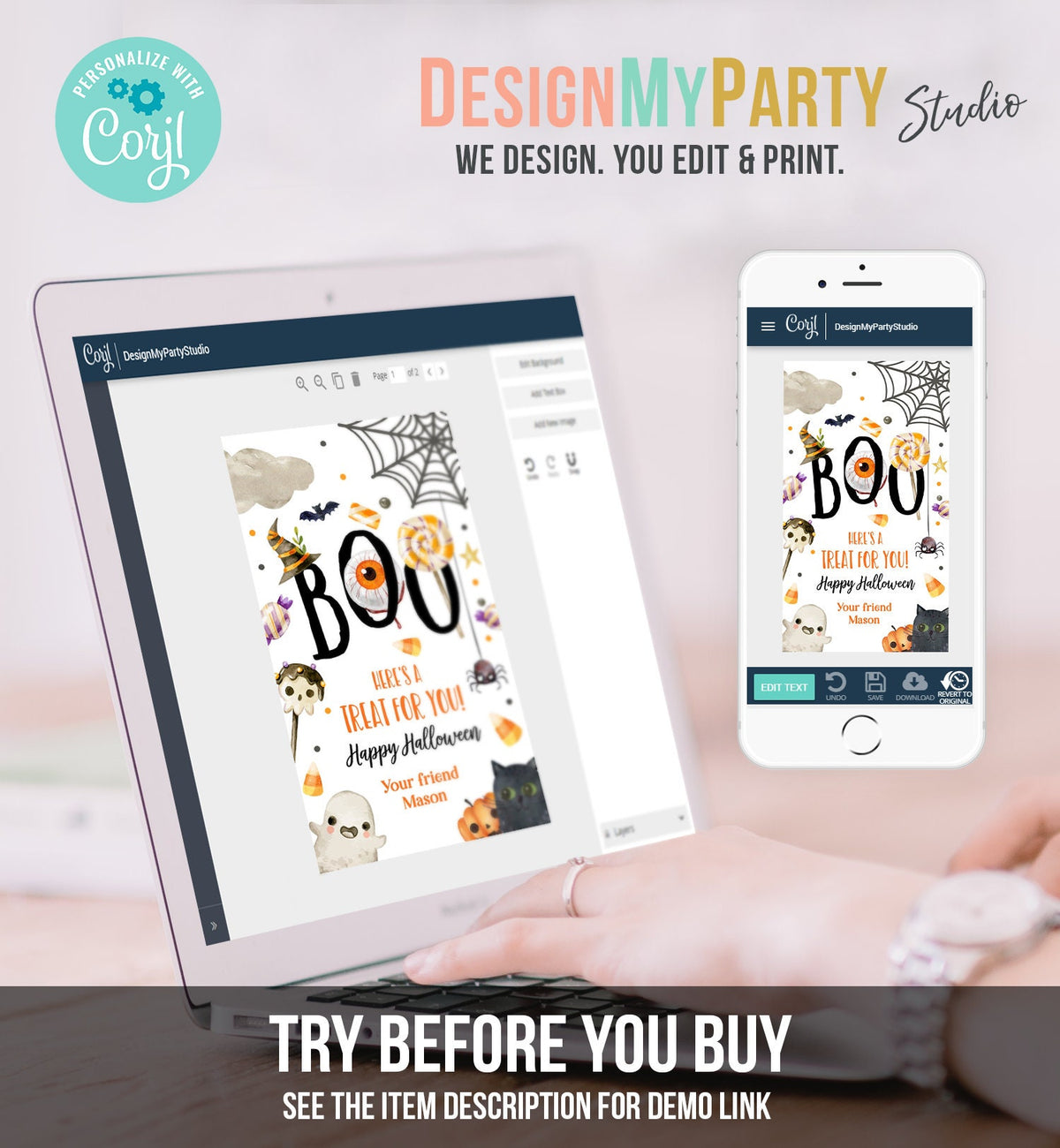 Editable Halloween Favor Tags Boo Gift Tags Costume Party Trick Or Treat Favor Tags Ghost Treat Tag Download Printable Template Corjl 0261