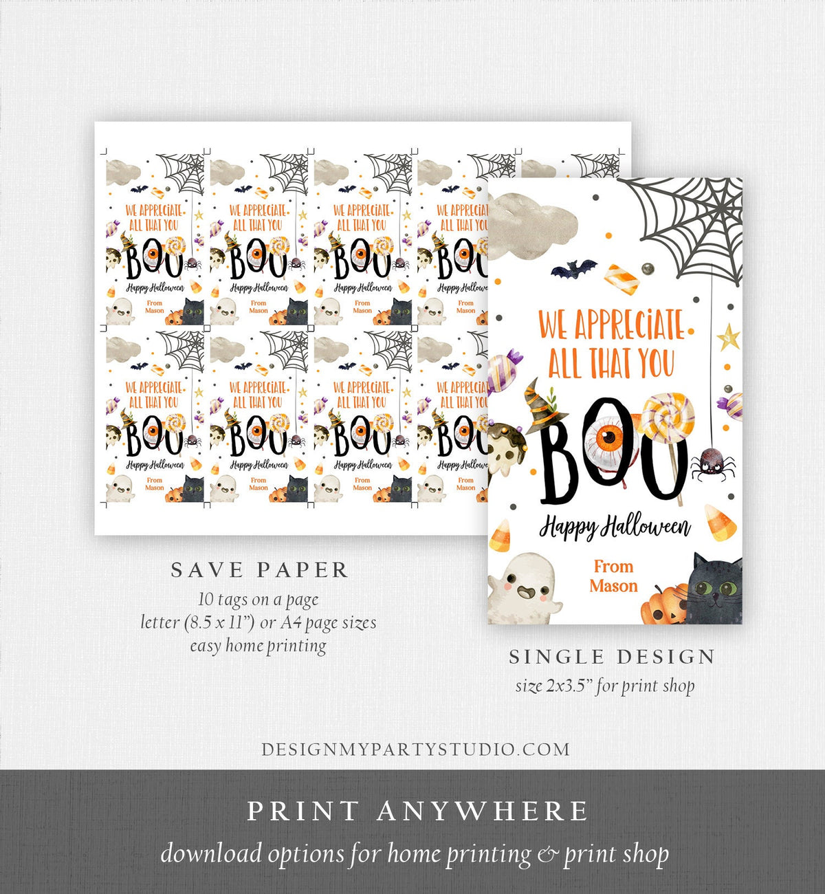 Editable Halloween Favor Tags Ghost Gift Tags All That you BOO Teacher Appreciation Ghost Treat Tag Digital Download Template Printable 0261