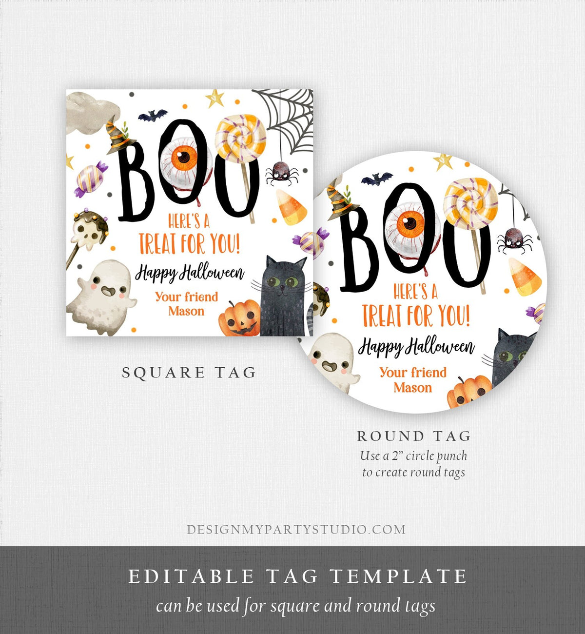 Editable Halloween Favor Tags Boo Gift Tags Costume Party Trick Or Treat Favor Tags Ghost Treat Tag Digital Download Template Printable 0261