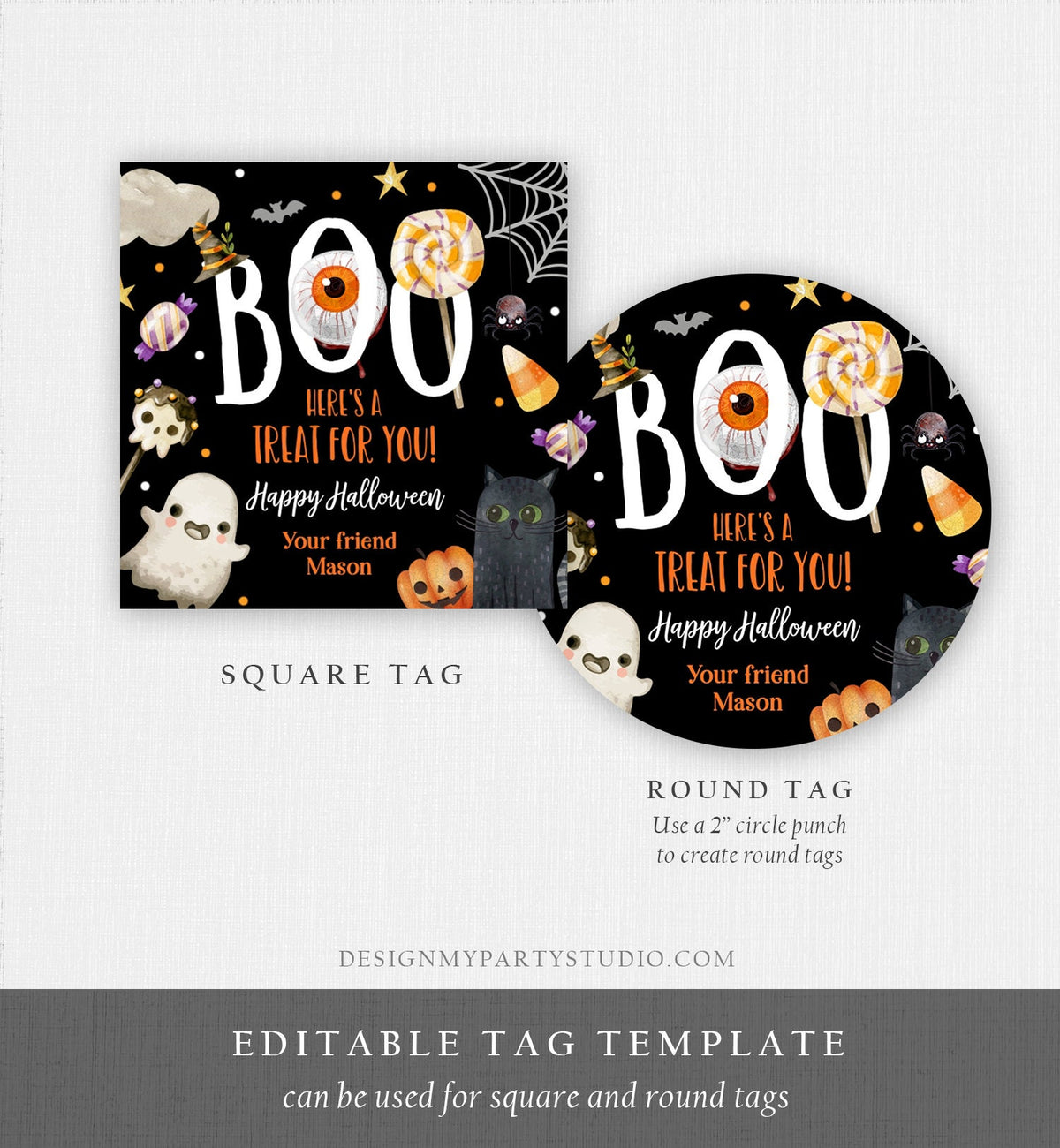 Editable Halloween Favor Tags Boo Gift Tags Costume Party Trick Or Treat Favor Tags Ghost Treat Tag Digital Download Template Printable 0261