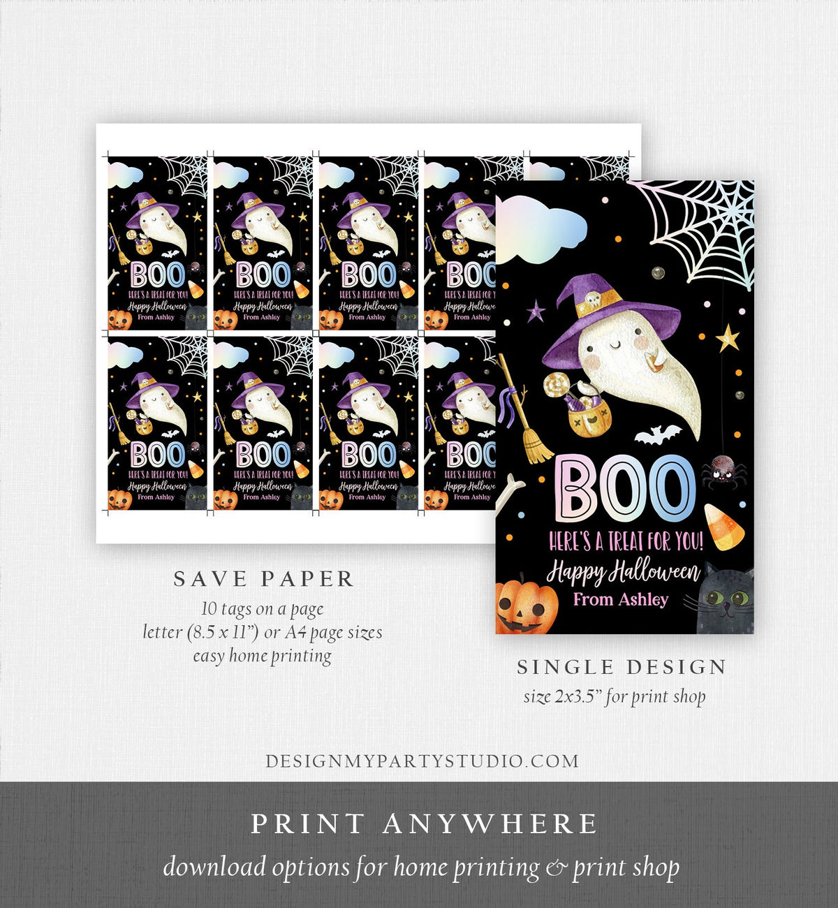 Editable Halloween Favor Tags Boo Gift Tags Costume Party Trick Or Treat Favor Tags Ghost Treat Tag Digital Download Template Printable 0261