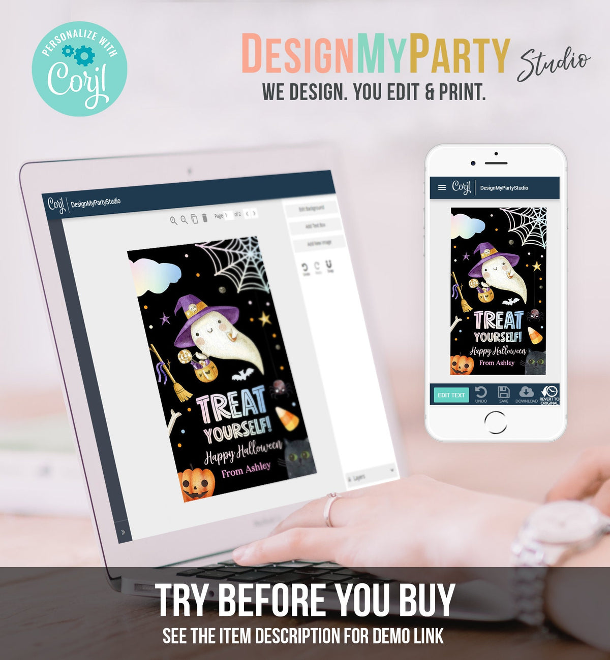 Editable Halloween Favor Tags Ghost Gift Tags Treat Yourself Trick Or Treat Bag Tag Ghost Treat Tag Digital Download Template Printable 0261