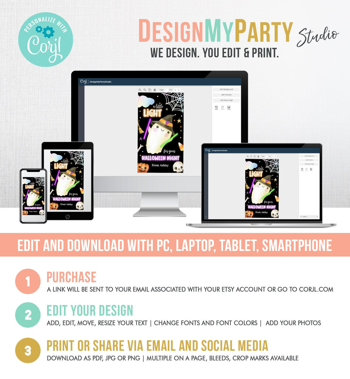 Editable Halloween Glow Stick Favor Tags Ghost Gift Tags Trick Or Treat Halloween Night School Digital Download Template Printable 0261