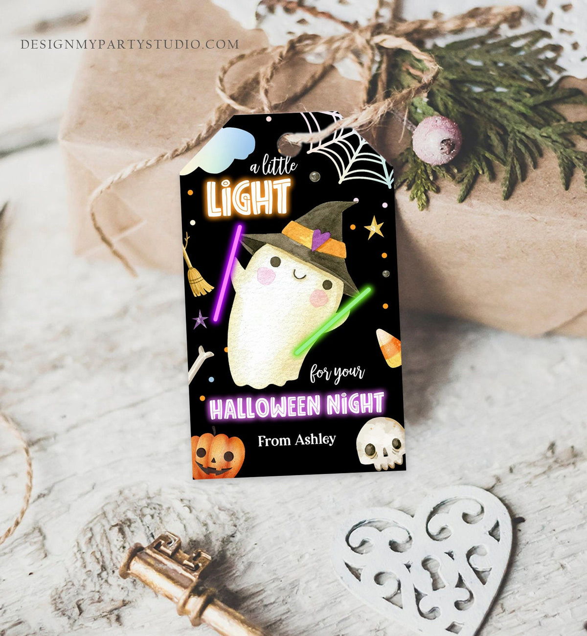 Editable Halloween Glow Stick Favor Tags Ghost Gift Tags Trick Or Treat Halloween Night School Digital Download Template Printable 0261