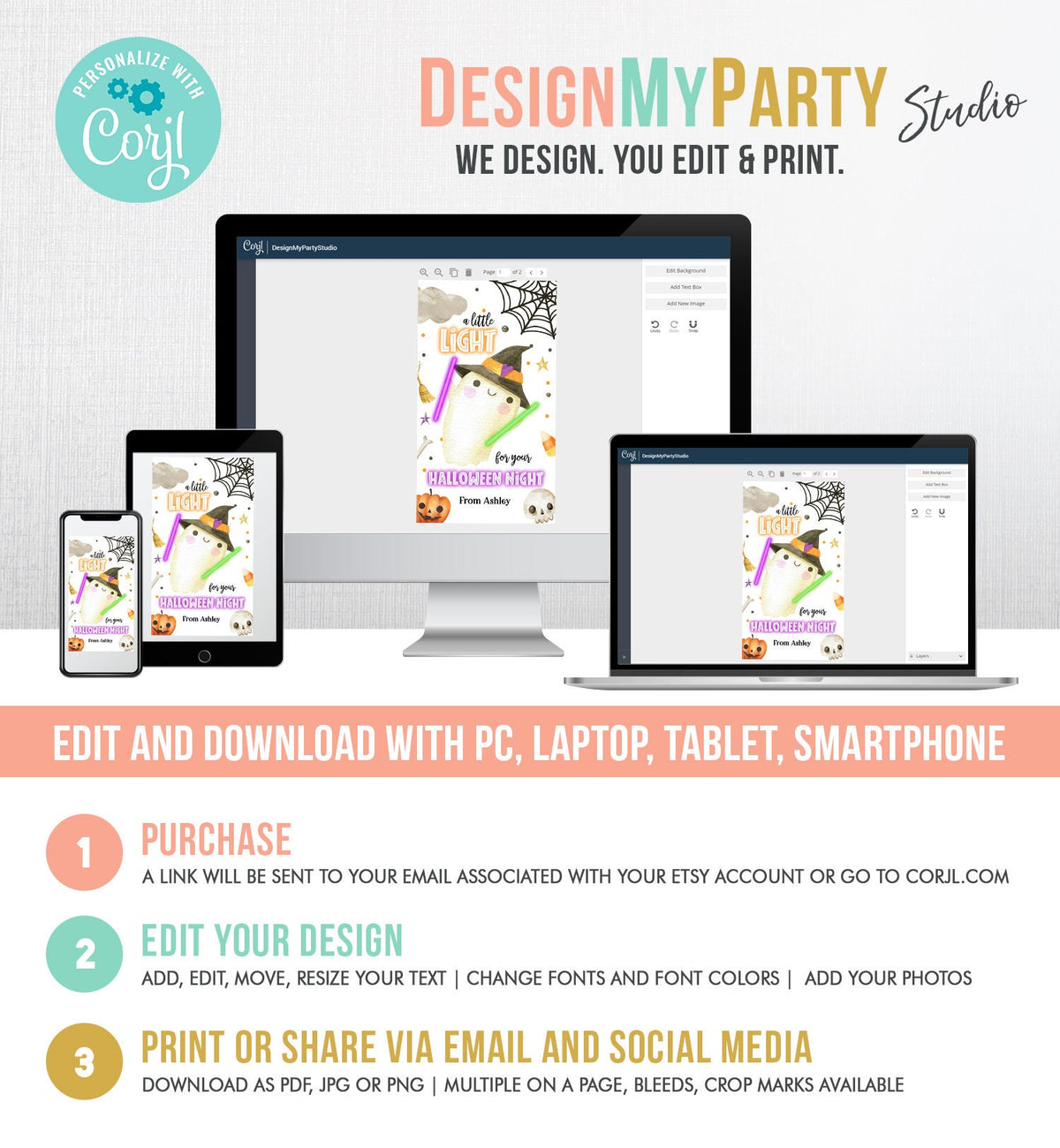 Editable Halloween Glow Stick Favor Tags Ghost Gift Tags Trick Or Treat Halloween Night School Digital Download Template Printable 0261