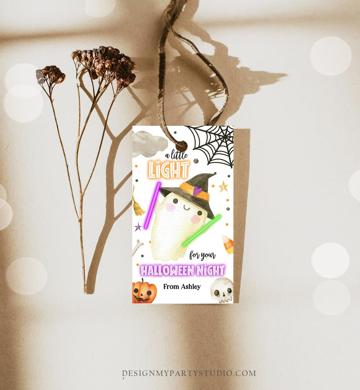 Editable Halloween Glow Stick Favor Tags Ghost Gift Tags Trick Or Treat Halloween Night School Digital Download Template Printable 0261