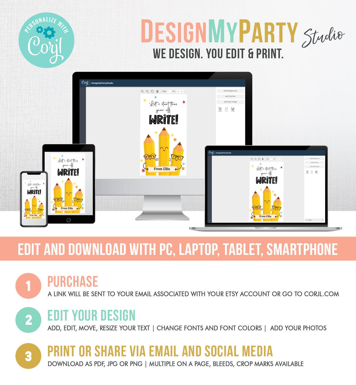 Editable Back to School Gift Tags Classroom Welcome Back Happy First Day of School Favor Tag Pencil Write Digital Template Printable 0464