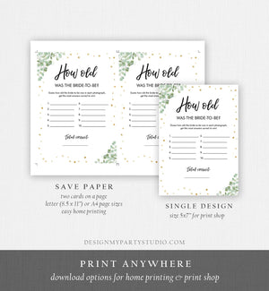 Editable How Old Was The Bride-to-Be Bridal Shower Game Wedding Shower Activity Eucalyptus Gold Confetti Corjl Template Printable 0030 0318