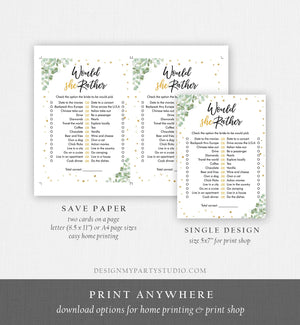 Editable Would She Rather Bridal Shower Game Wedding Shower Activity Eucalyptus Gold Confetti Party Download Corjl Printable 0030