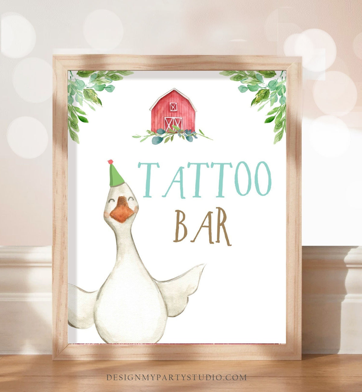 Tattoo Bar Farm Animals Birthday Sign Barnyard Decor Red Farm Boy Birthday Table Sign Party Duck Birthday Instant Download Printable 0155