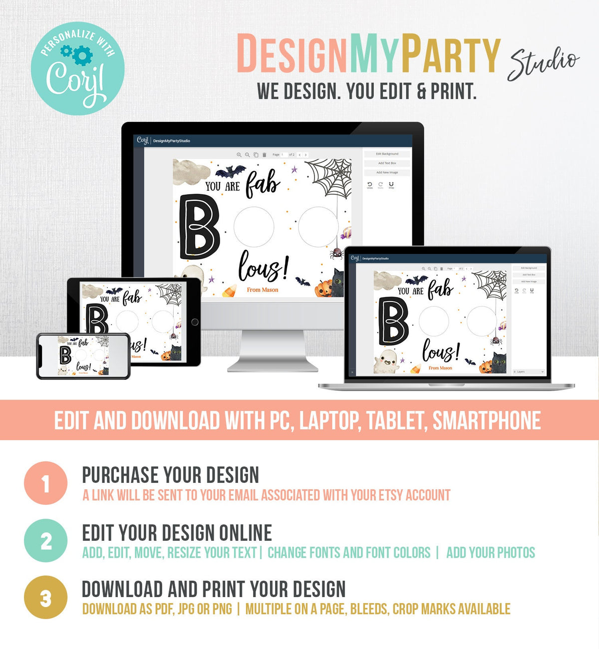 Editable Halloween Favor Card Halloween Gift Tag Trick Or Treat Halloween School Treat BOO Digital Download Template Printable 0261