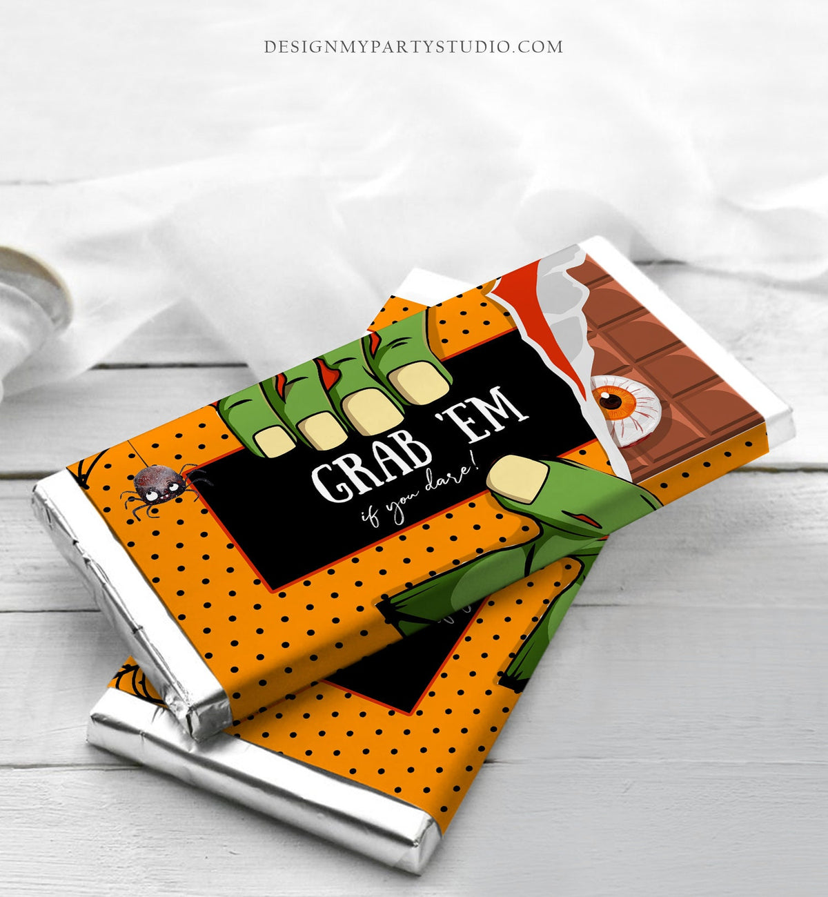 Editable Halloween Party Favor Halloween Candy Bar Wrapper Halloween Chocolate Bar Labels Zombie Gift Download Corjl Template Printable 0261