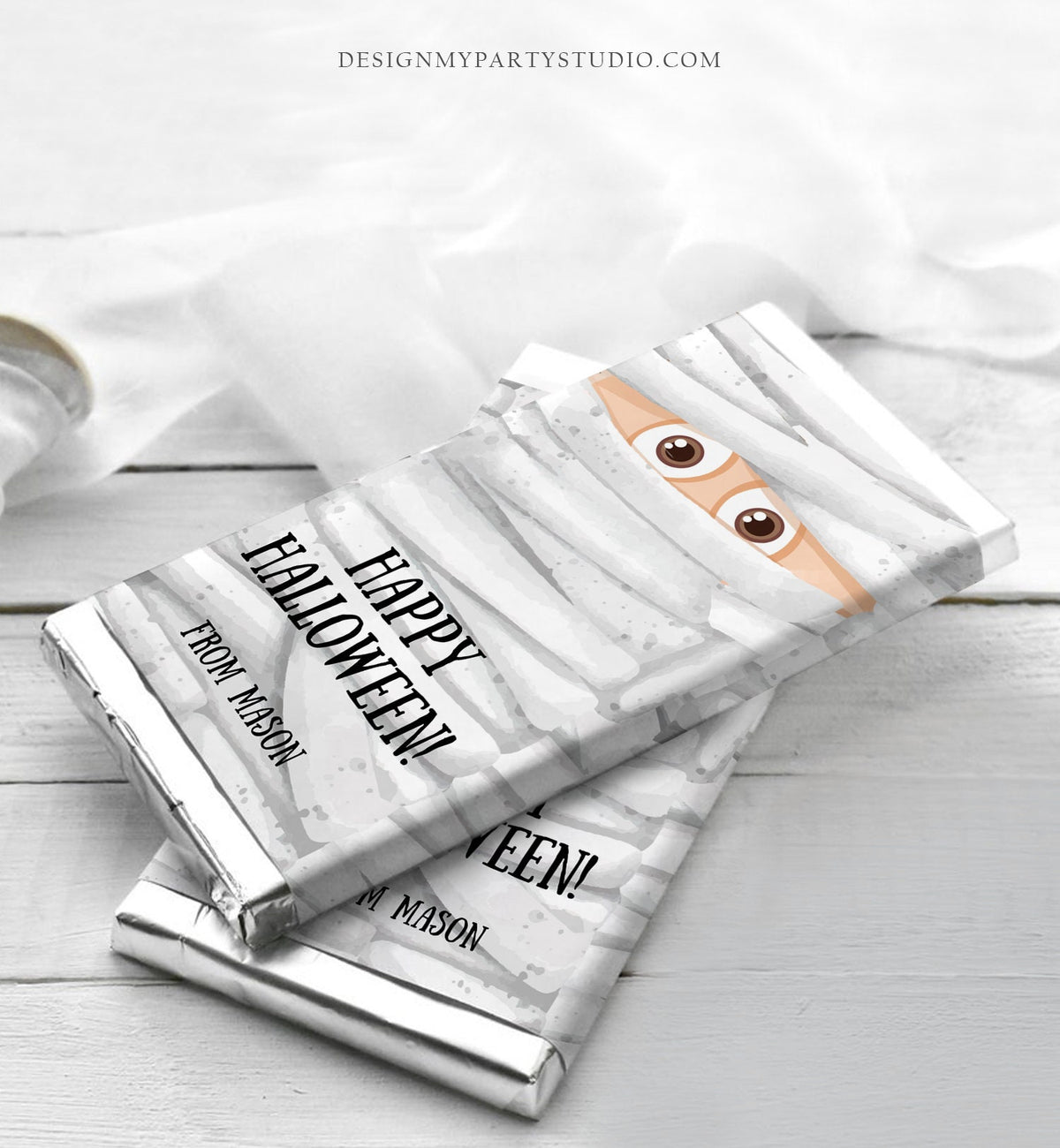 Editable Halloween Party Favor Halloween Candy Bar Wrapper Mummy Treat Trick or Treat Chocolate Bar Download Corjl Template Printable 0261