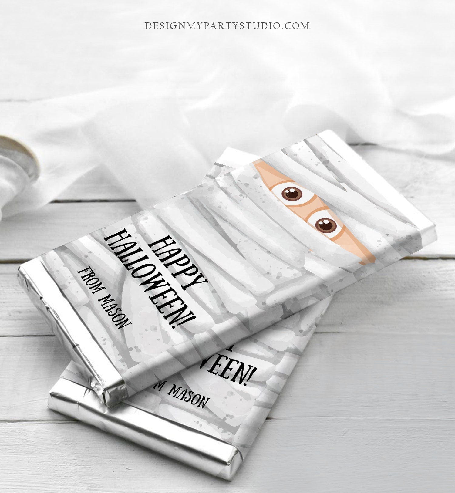 Editable Halloween Party Favor Halloween Candy Bar Wrapper Mummy Treat Trick or Treat Chocolate Bar Download Corjl Template Printable 0261