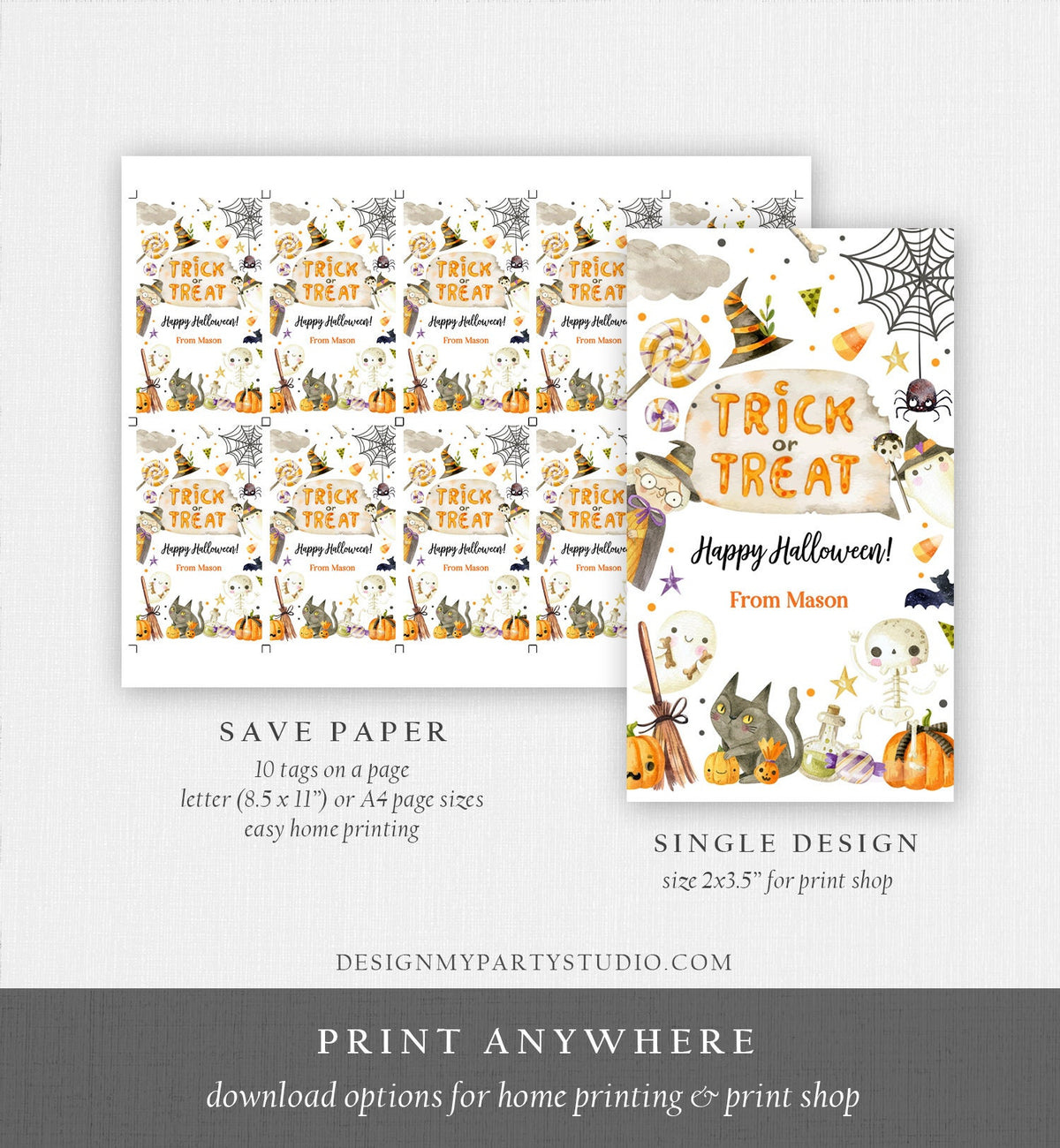 Editable Halloween Favor Tags Boo Gift Tags Costume Party Trick Or Treat Favor Tags Ghost Treat Tag Download Template Printable 0261 0475