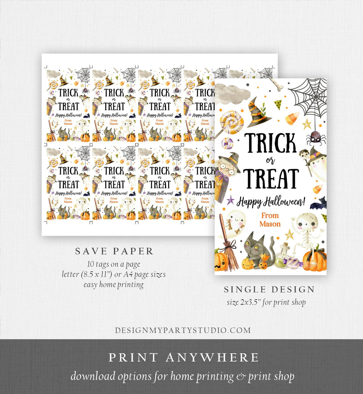 Editable Halloween Favor Tags Boo Gift Tags Costume Party Trick Or Treat Favor Tags Ghost Treat Tag Digital Download Printable 0261 0475