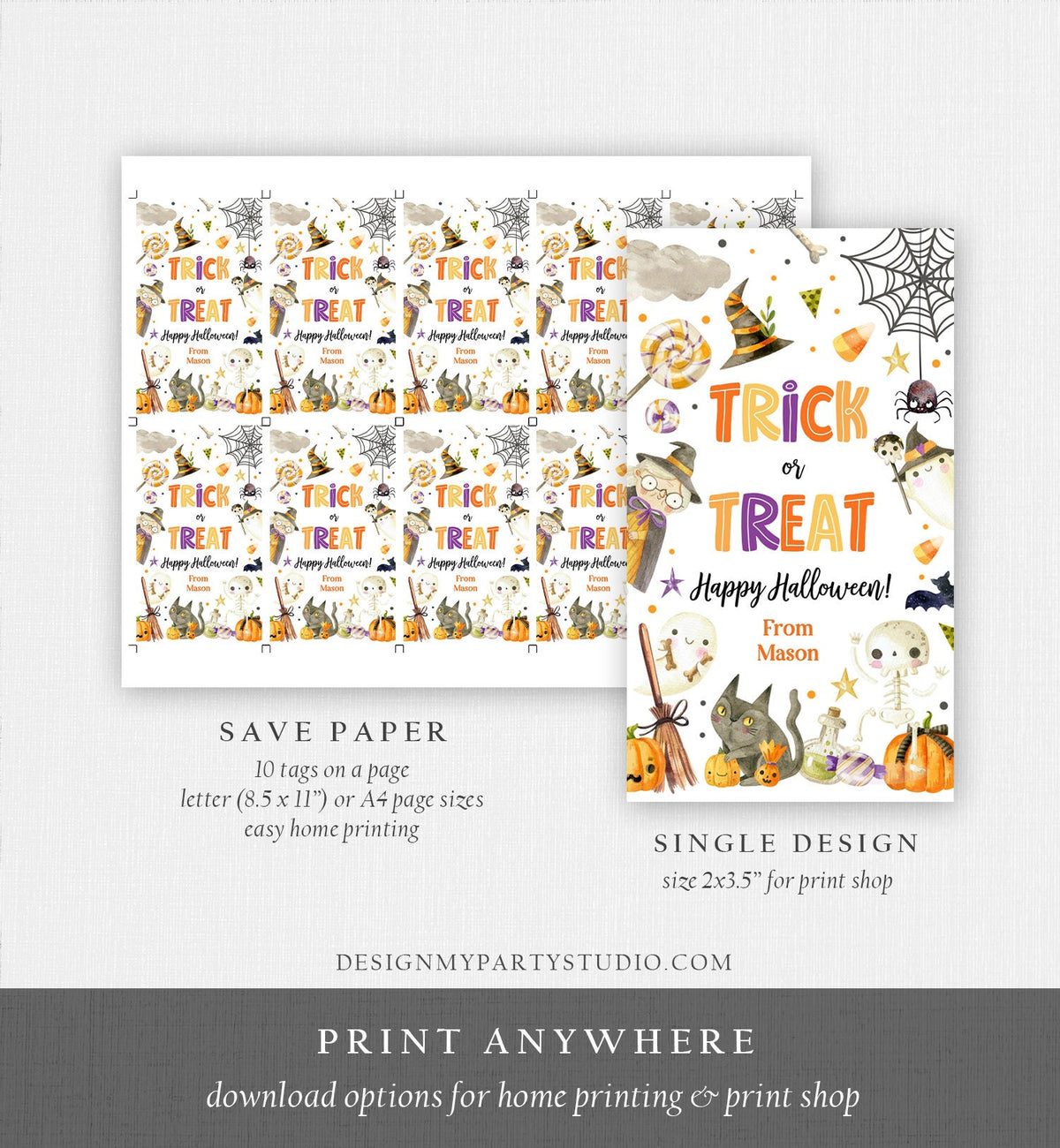 Editable Halloween Favor Tags Boo Gift Tags Costume Party Trick Or Treat Favor Tags Ghost Treat Tag Download Template Printable 0261 0475