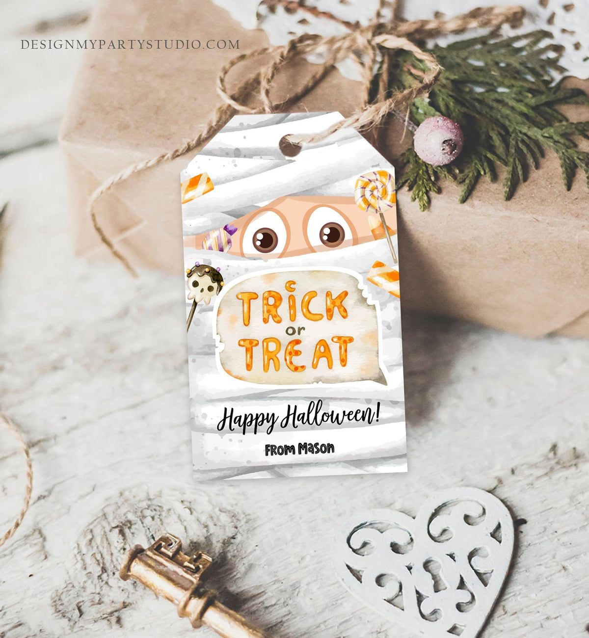 Editable Halloween Favor Tag Mummy Gift Tags Costume Party Trick Or Treat Candy Tags Mummy Treat Digital Download Template Printable 0261