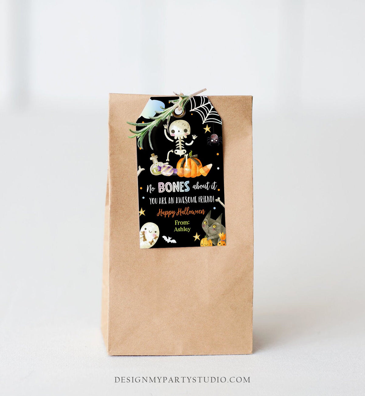 Editable Halloween Gift Tag Skeleton Gift Tag No Bones About It Friend School Treat Skull Favors Digital Download Template Printable 0261