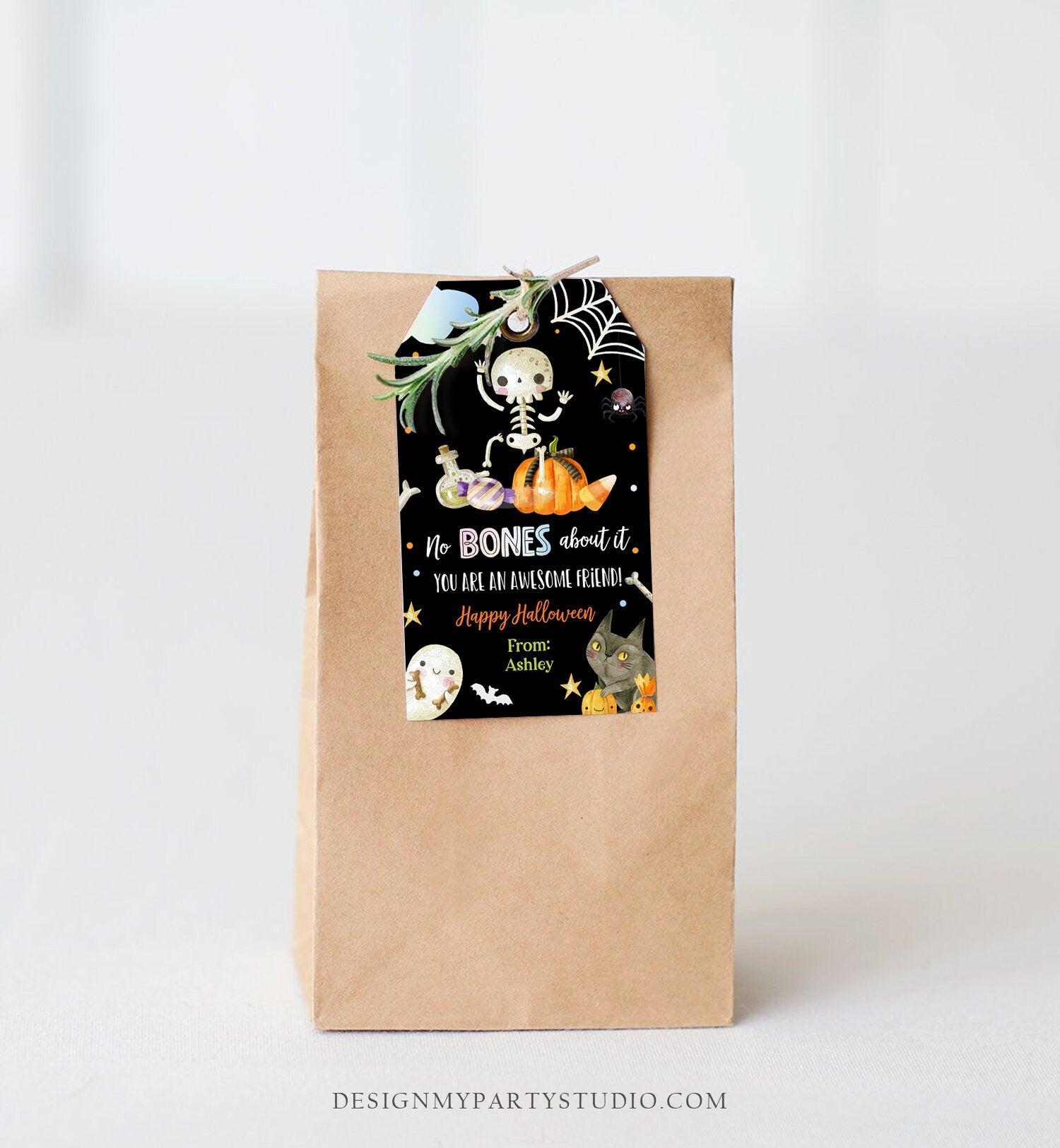 Editable Halloween Gift Tag Skeleton Gift Tag No Bones About It Friend School Treat Skull Favors Digital Download Template Printable 0261