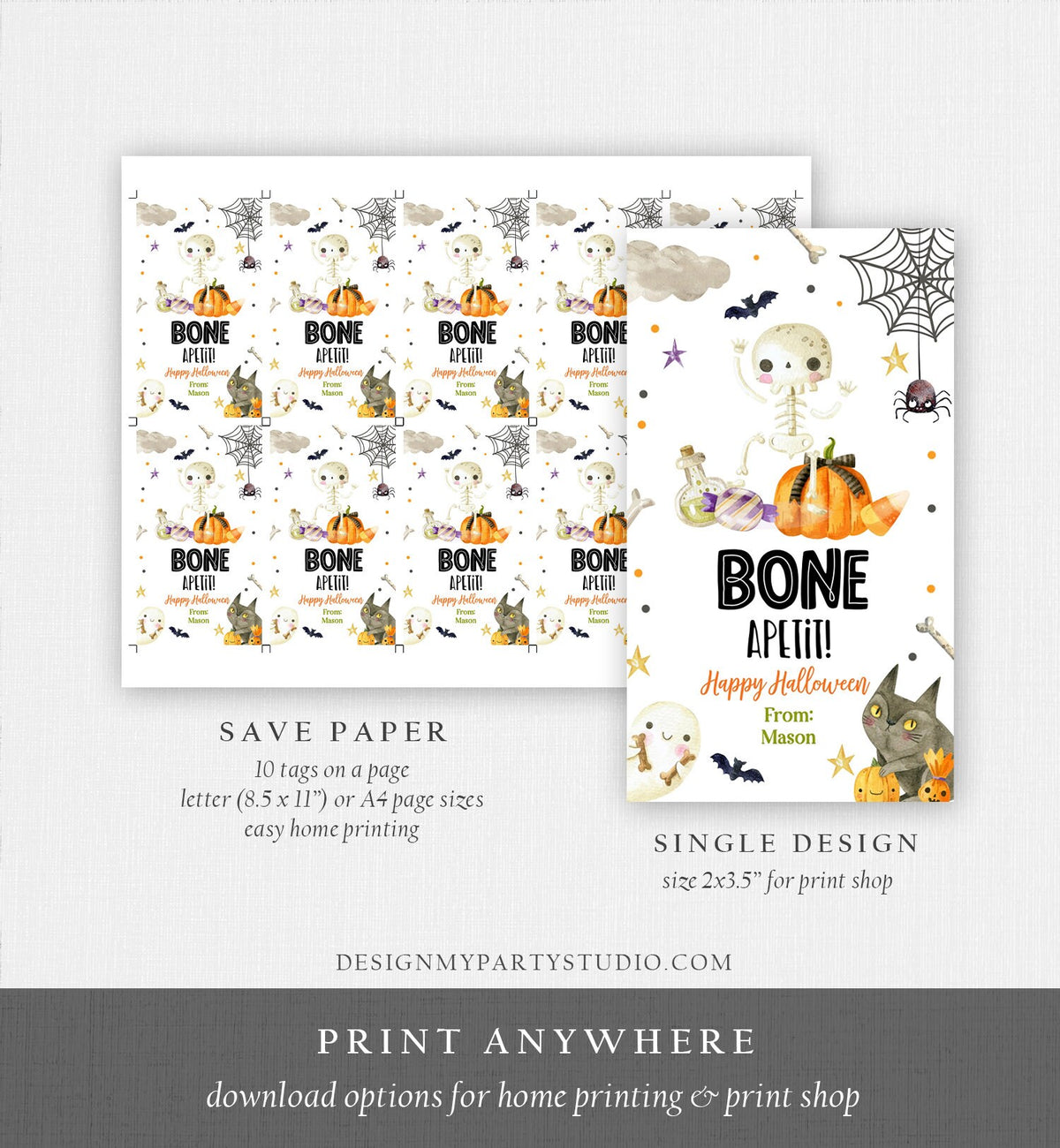 Editable Halloween Gift Tag Skeleton Gift Tags Trick Or Treat Halloween Cookie Tag School Treat Tag Digital Download Template Printable 0261