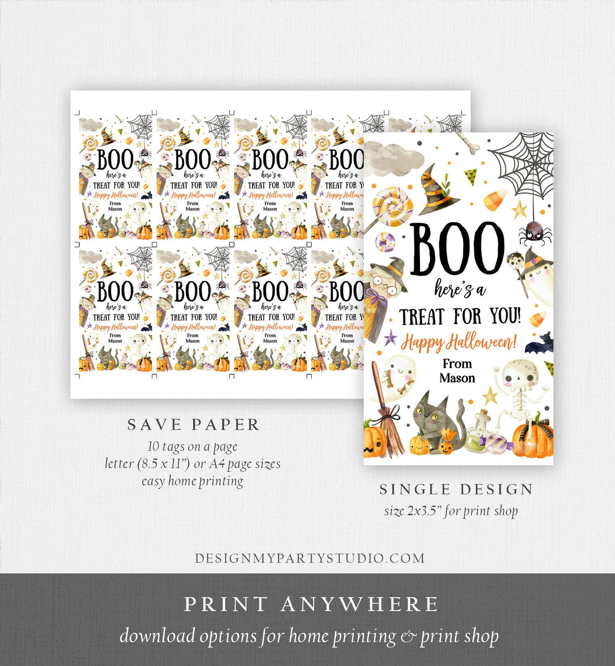 Editable Halloween Favor Tags Boo Gift Tags Costume Party Trick Or Treat Favor Tags Ghost Treat Tag Digital Template Printable 0261 0475
