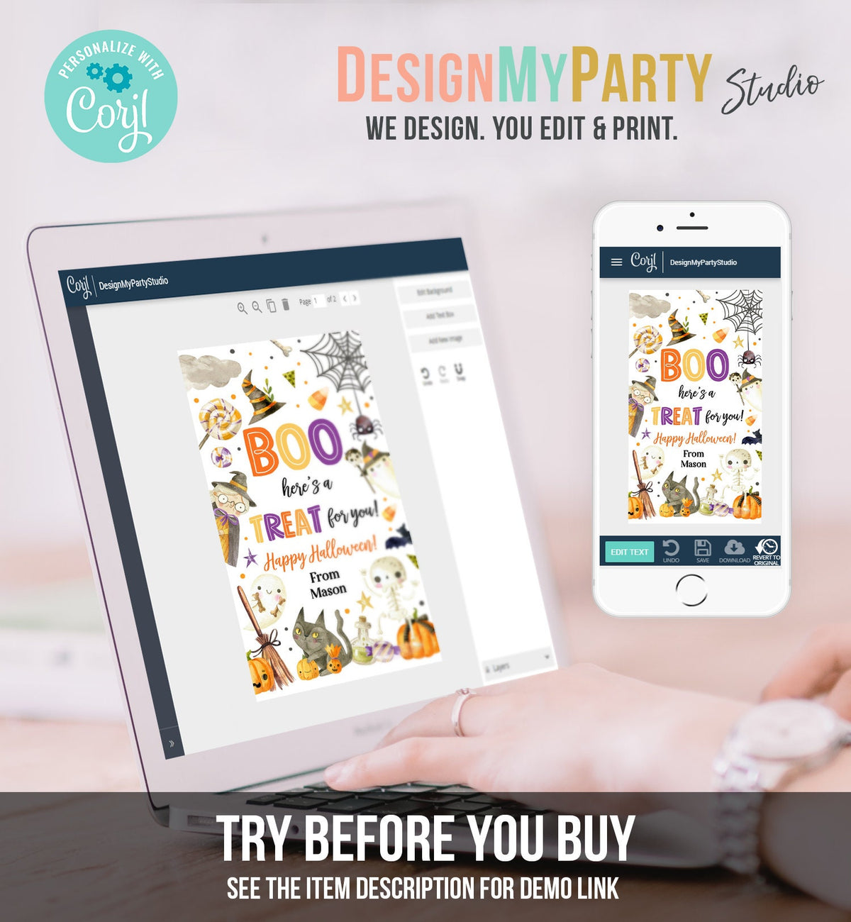 Editable Halloween Favor Tags Boo Gift Tags Costume Party Trick Or Treat Favor Tags Ghost Treat Tag Download Template Printable 0261 0475