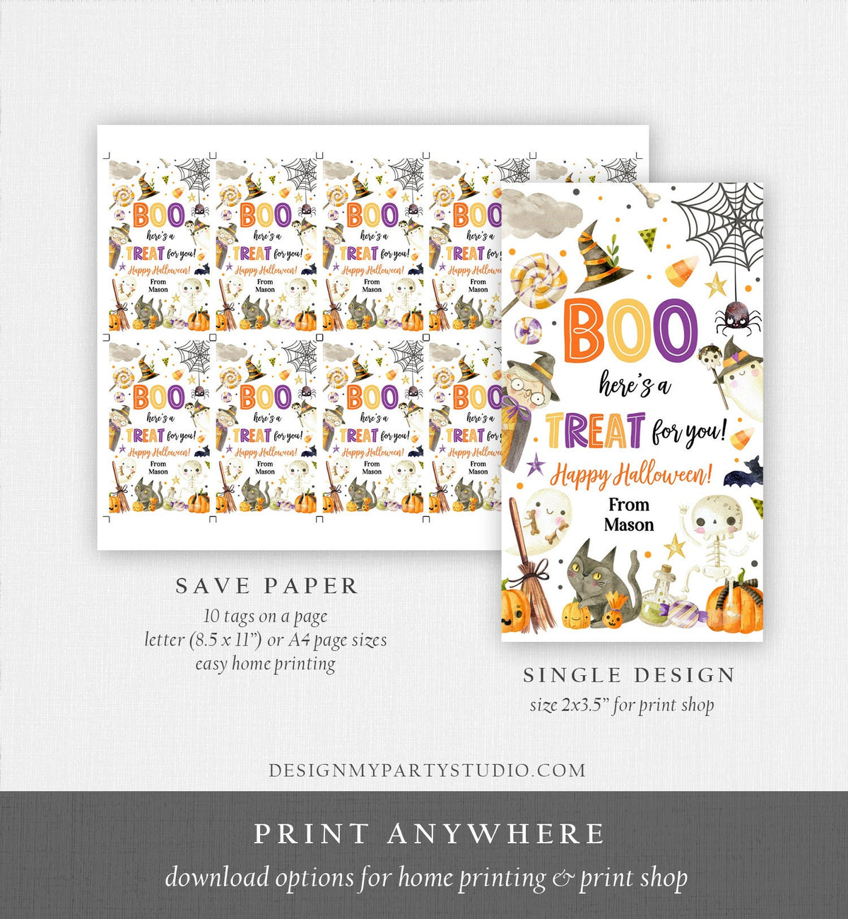 Editable Halloween Favor Tags Boo Gift Tags Costume Party Trick Or Treat Favor Tags Ghost Treat Tag Download Template Printable 0261 0475