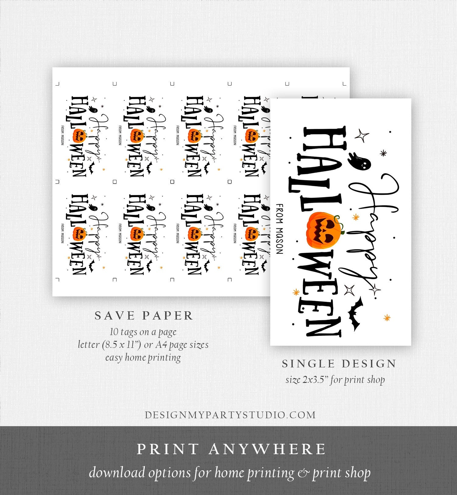 Editable Happy Halloween Gift Tag Trick Or Treat Favor Tag Ghost Pumpkin Halloween Treat Tag Digital Download Template Printable 0261