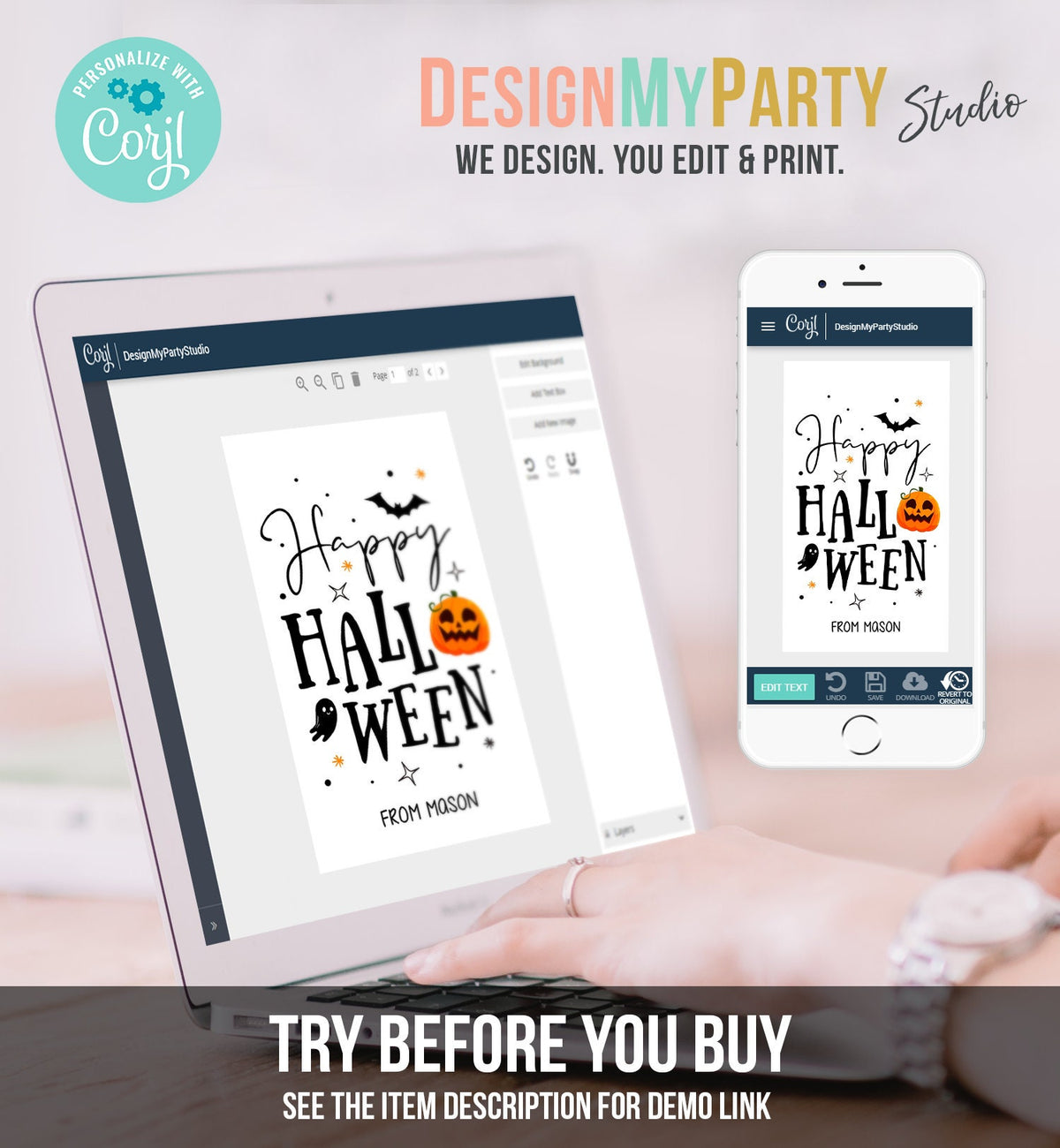 Editable happy Halloween Gift Tags Trick Or Treat Favor Tags Ghost Halloween Treat Tag Personalized Download Printable Template Corjl 0261