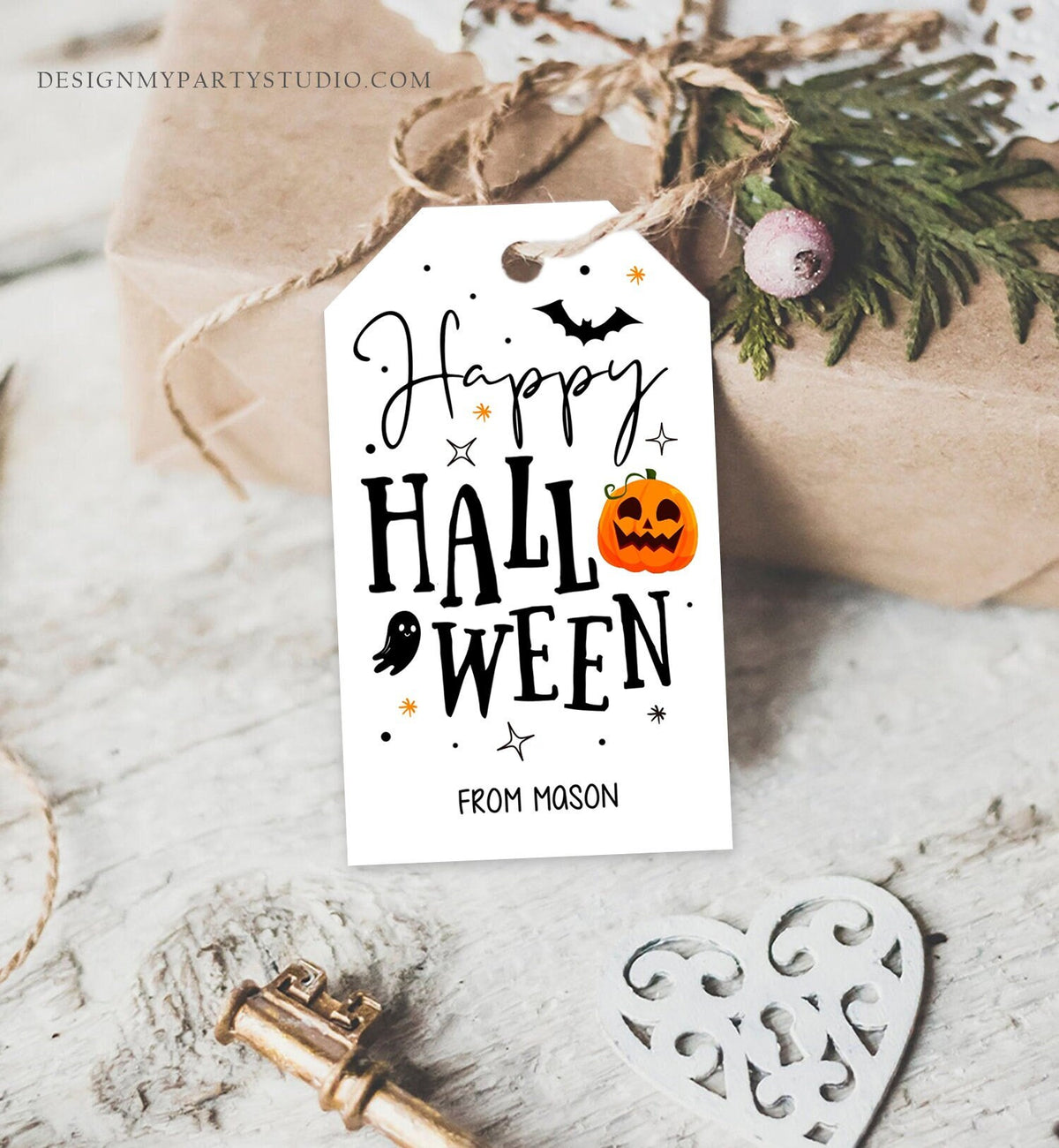 Editable happy Halloween Gift Tags Trick Or Treat Favor Tags Ghost Halloween Treat Tag Personalized Download Printable Template Corjl 0261