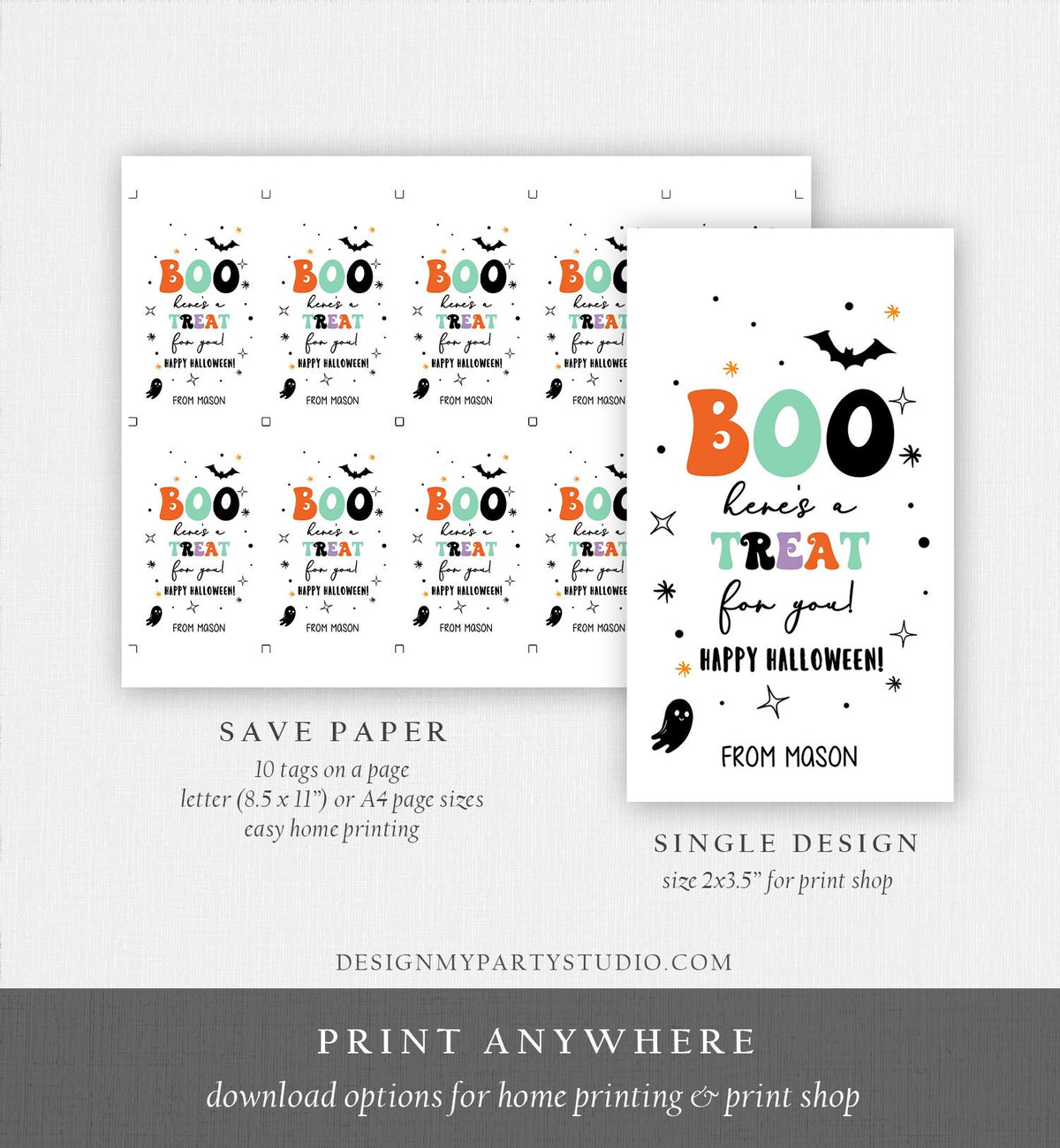 Editable Halloween Favor Tags Boo Gift Tags Costume Party Trick Or Treat Favor Tags Ghost Treat Digital Download Template Printable 0261