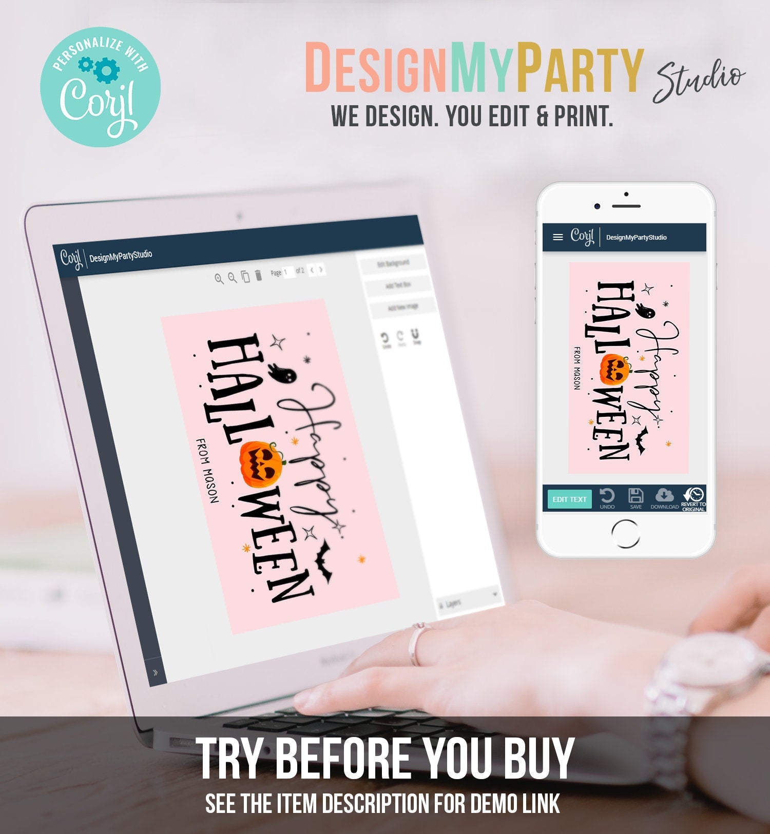 Editable Happy Halloween Gift Tag Trick Or Treat Favor Tag Ghost Halloween Pumpkin Treat Digital Download Template Printable 0261