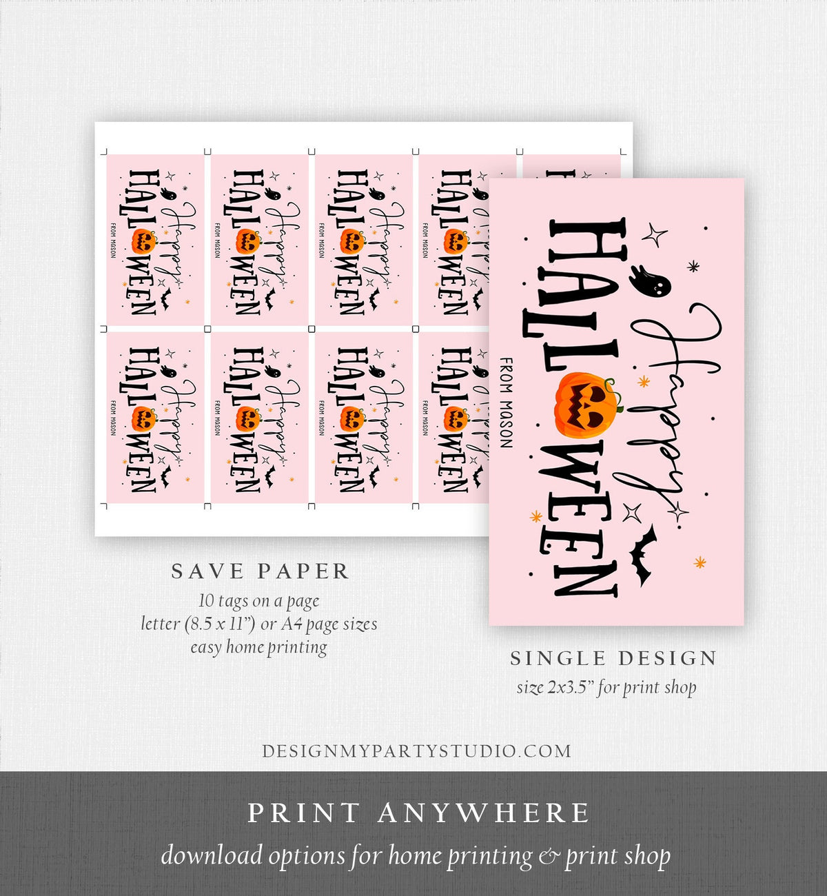 Editable Happy Halloween Gift Tag Trick Or Treat Favor Tag Ghost Halloween Pumpkin Treat Digital Download Template Printable 0261